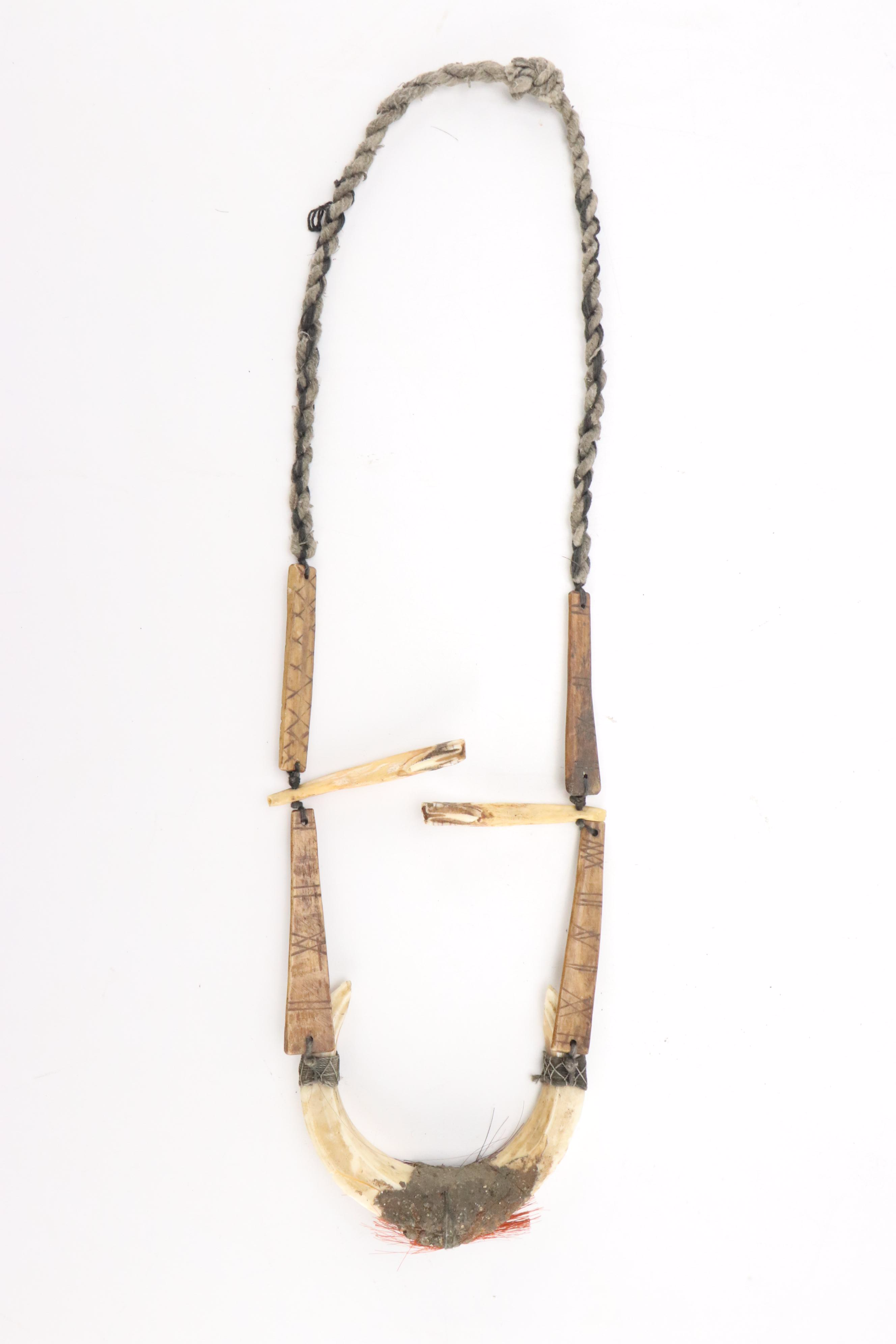Papua New Guinea Carved Bone Necklaces with Boar Tusks and Pig Teeth