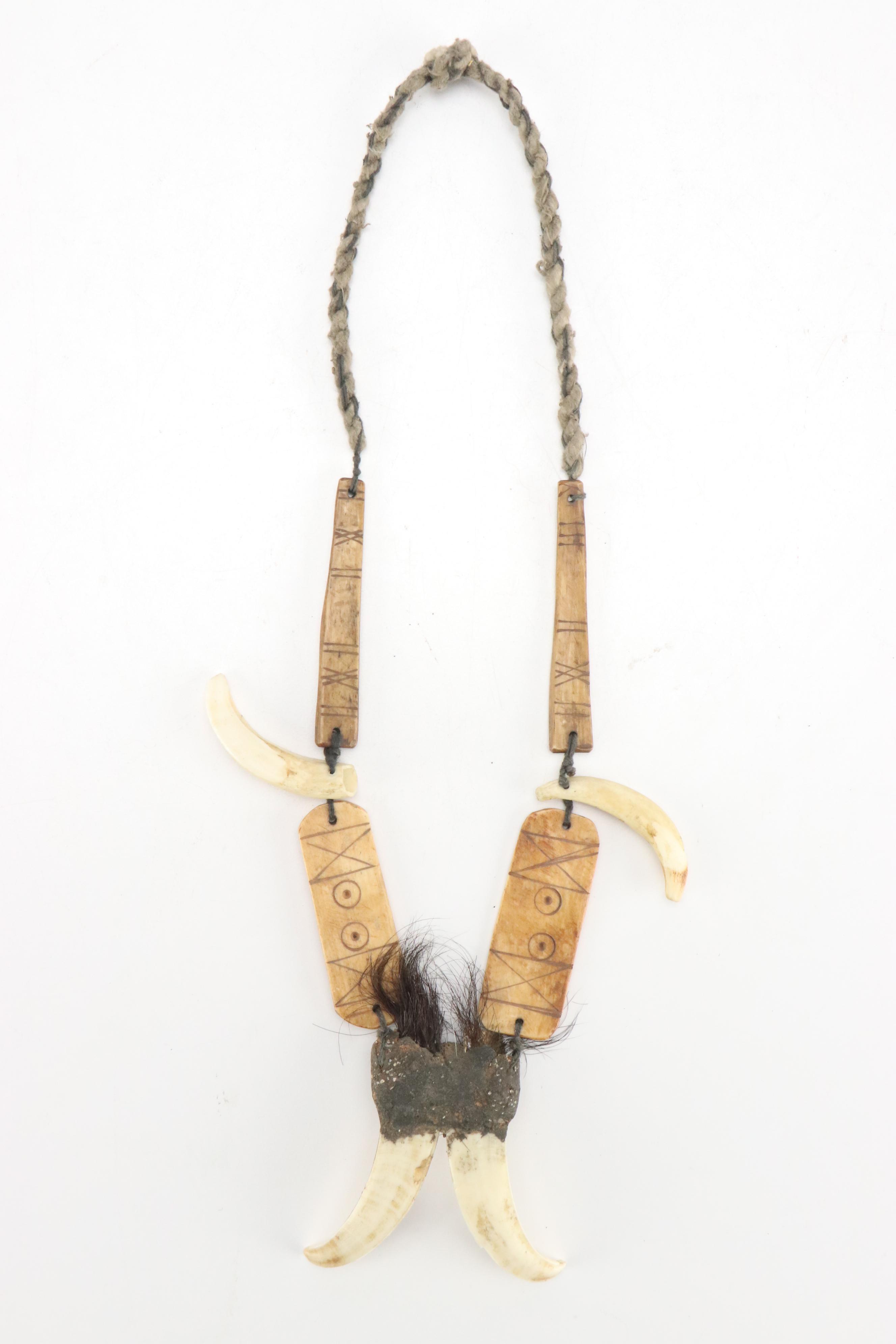Papua New Guinea Carved Bone Necklaces with Boar Tusks and Pig Teeth