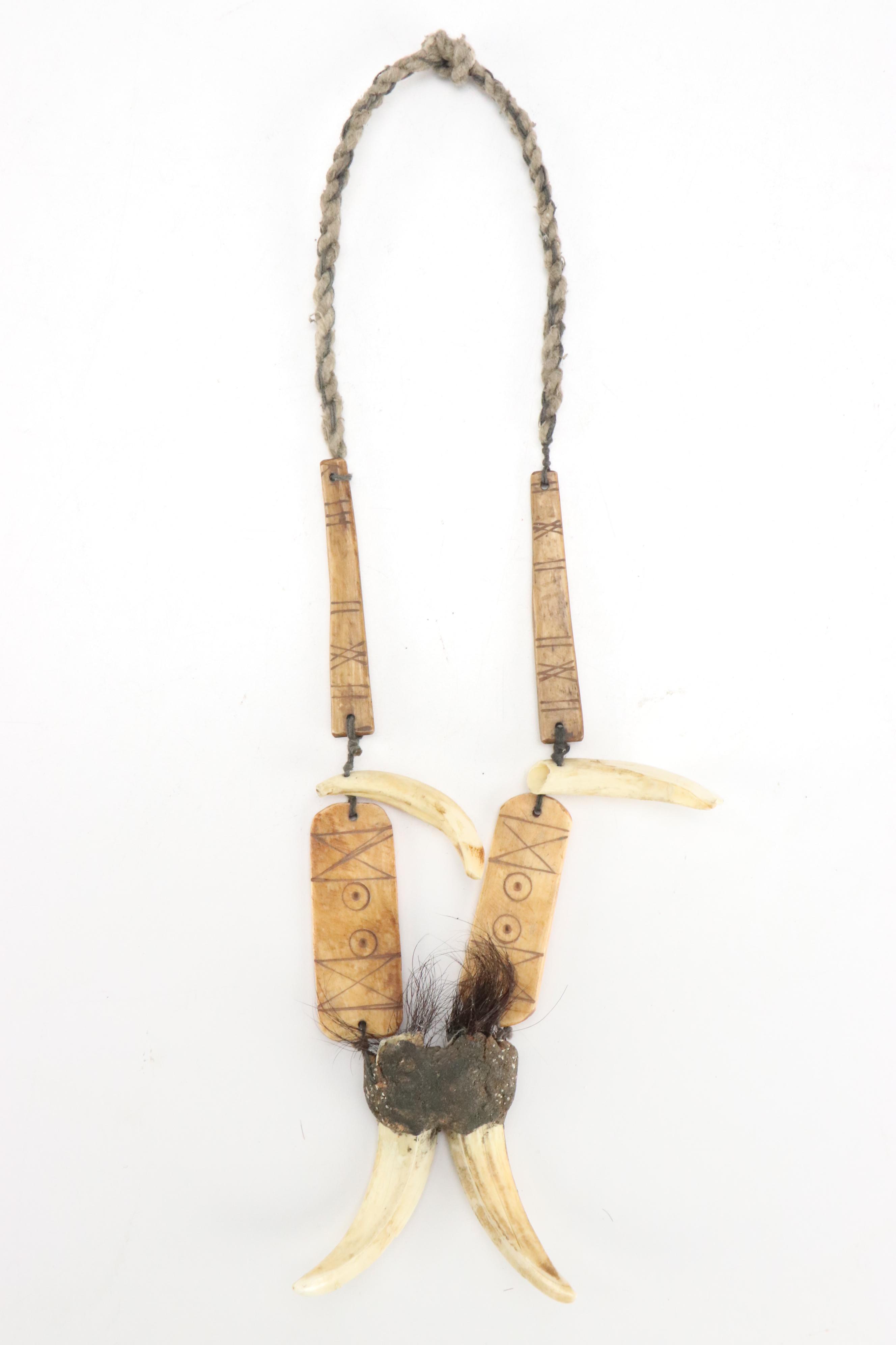 Papua New Guinea Carved Bone Necklaces with Boar Tusks and Pig Teeth