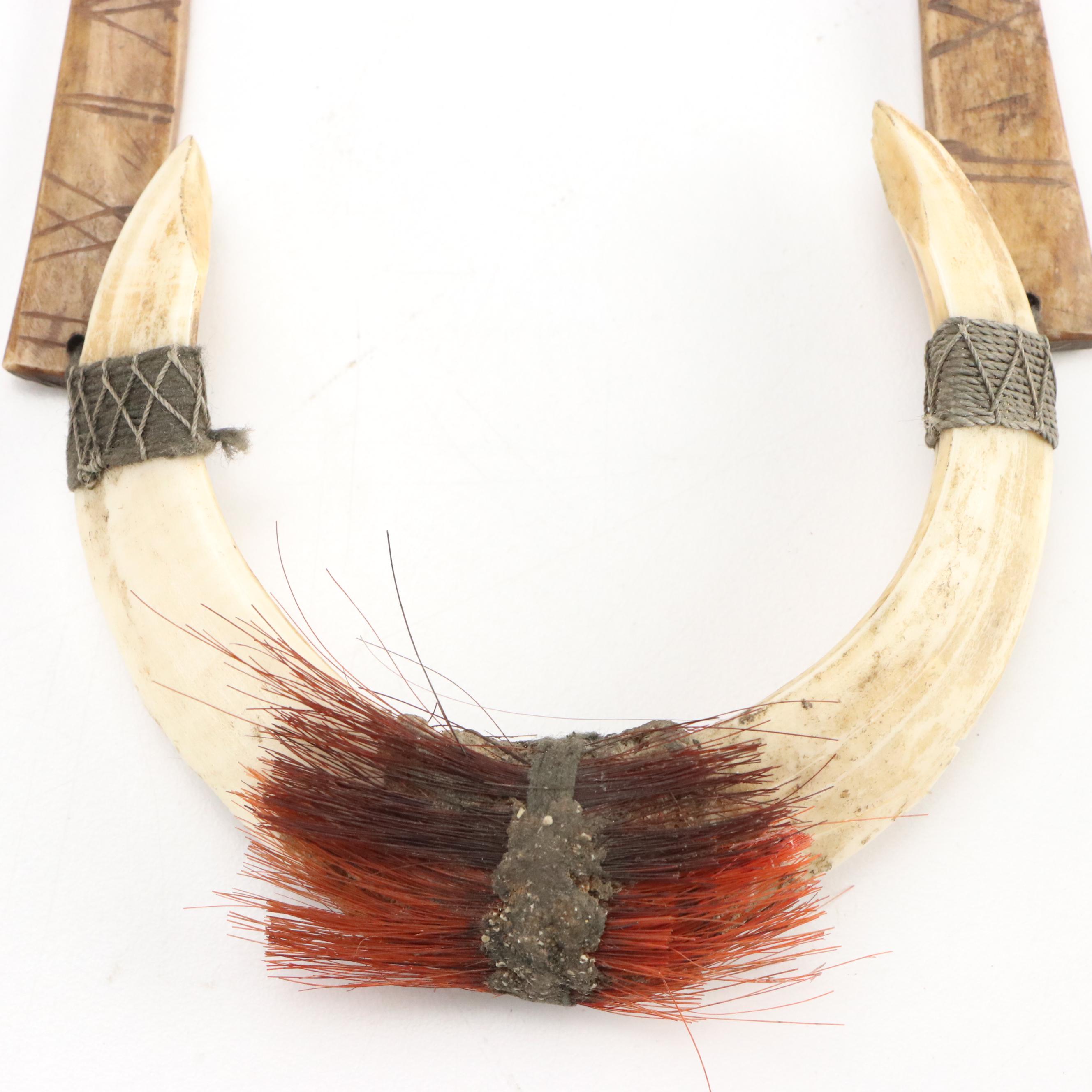 Papua New Guinea Carved Bone Necklaces with Boar Tusks and Pig Teeth
