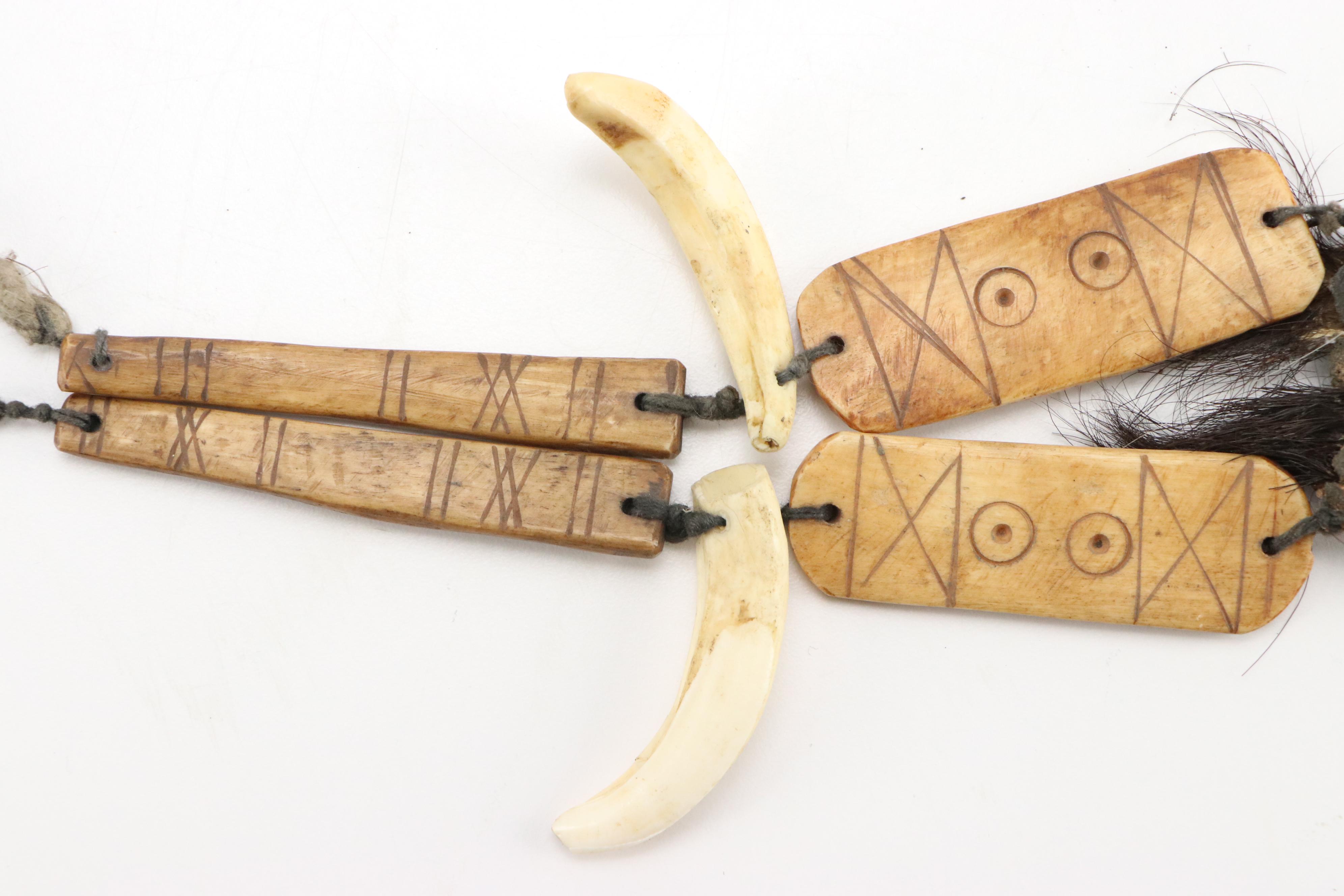 Papua New Guinea Carved Bone Necklaces with Boar Tusks and Pig Teeth