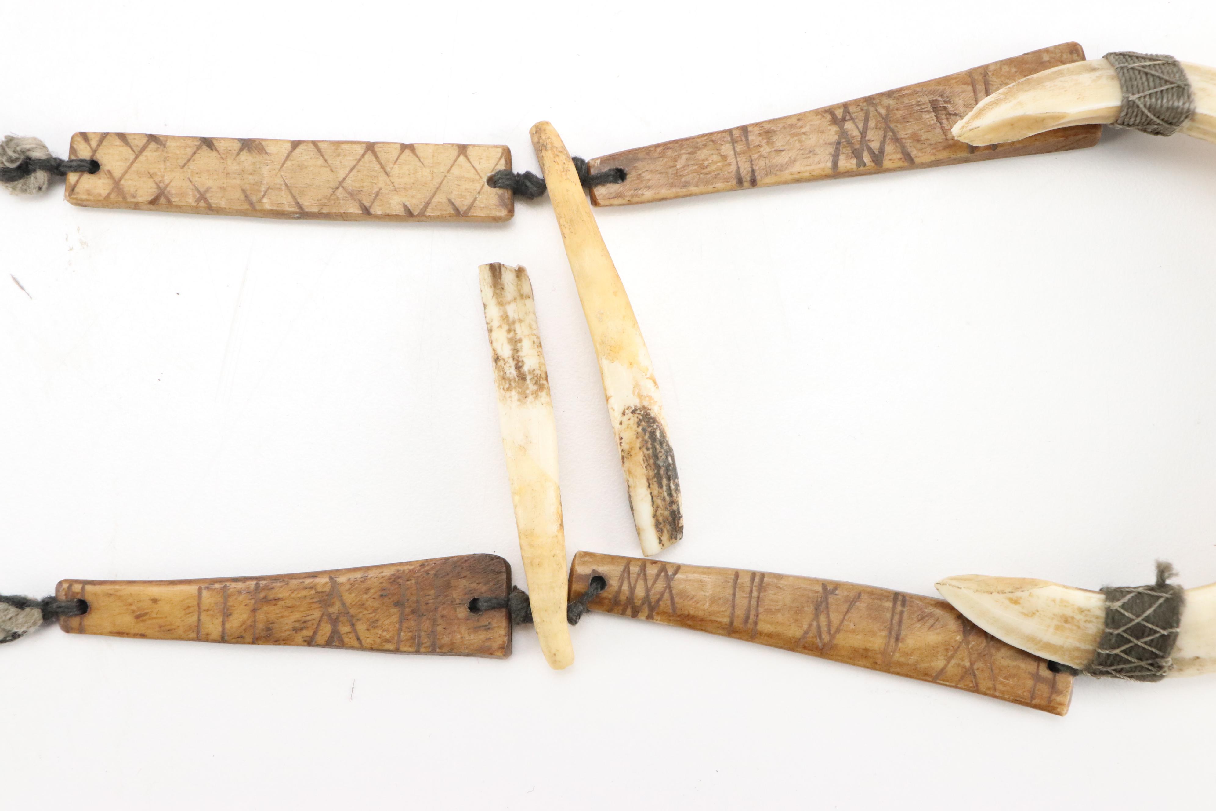 Papua New Guinea Carved Bone Necklaces with Boar Tusks and Pig Teeth
