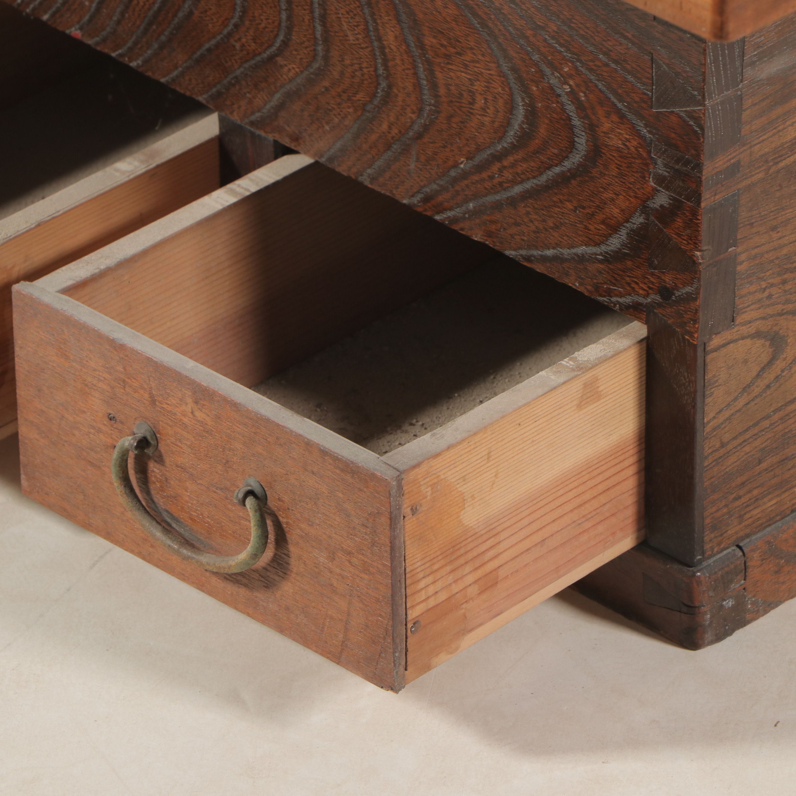 Japanese or Korean Hibachi Table with Glass Tabletop, Early to Mid-20th Century