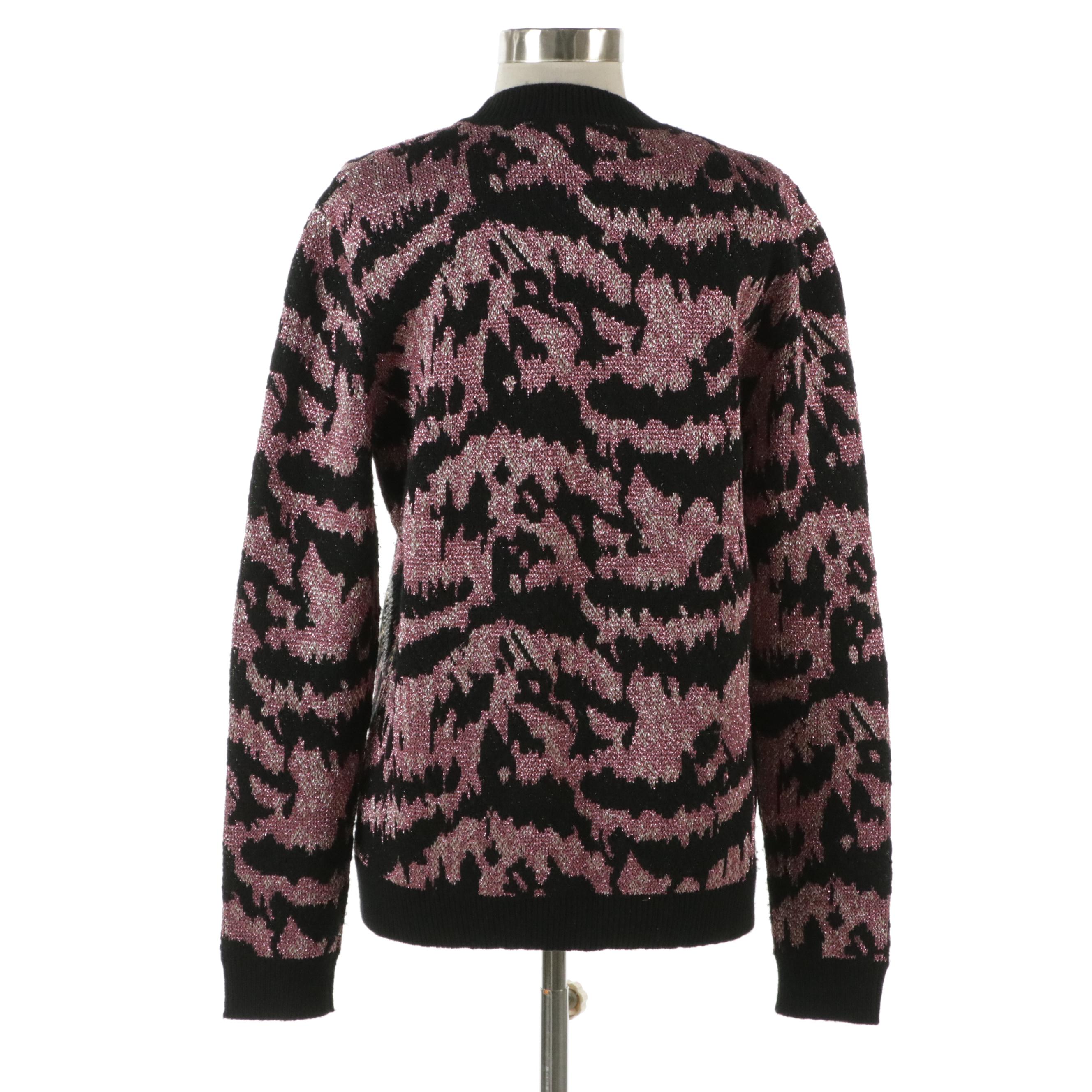 Gucci Oversized Metallic Pink & Black Intarsia Knit Tiger Sweater