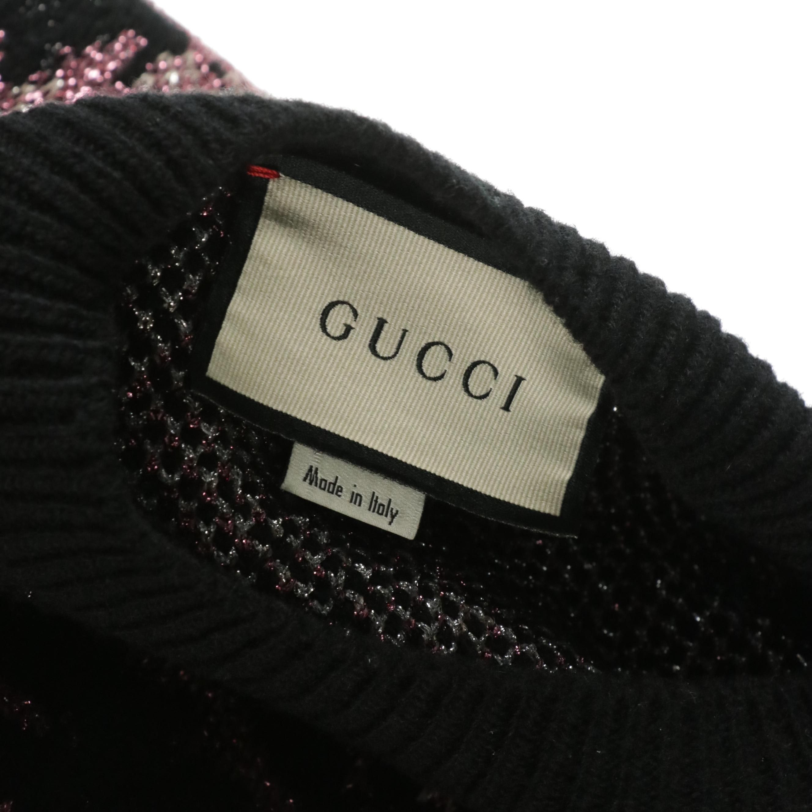 Gucci Oversized Metallic Pink & Black Intarsia Knit Tiger Sweater