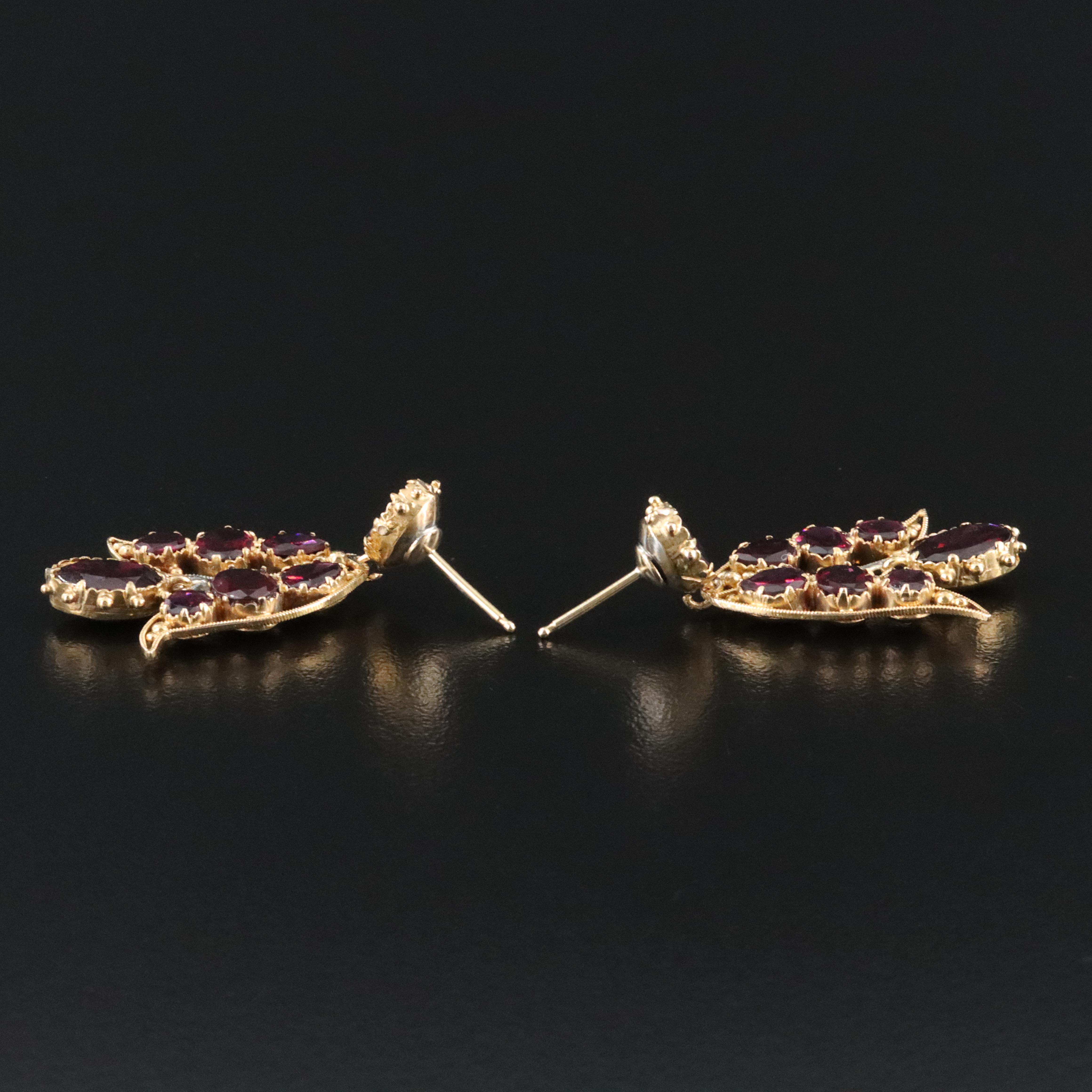 14K Garnet Flower Earrings