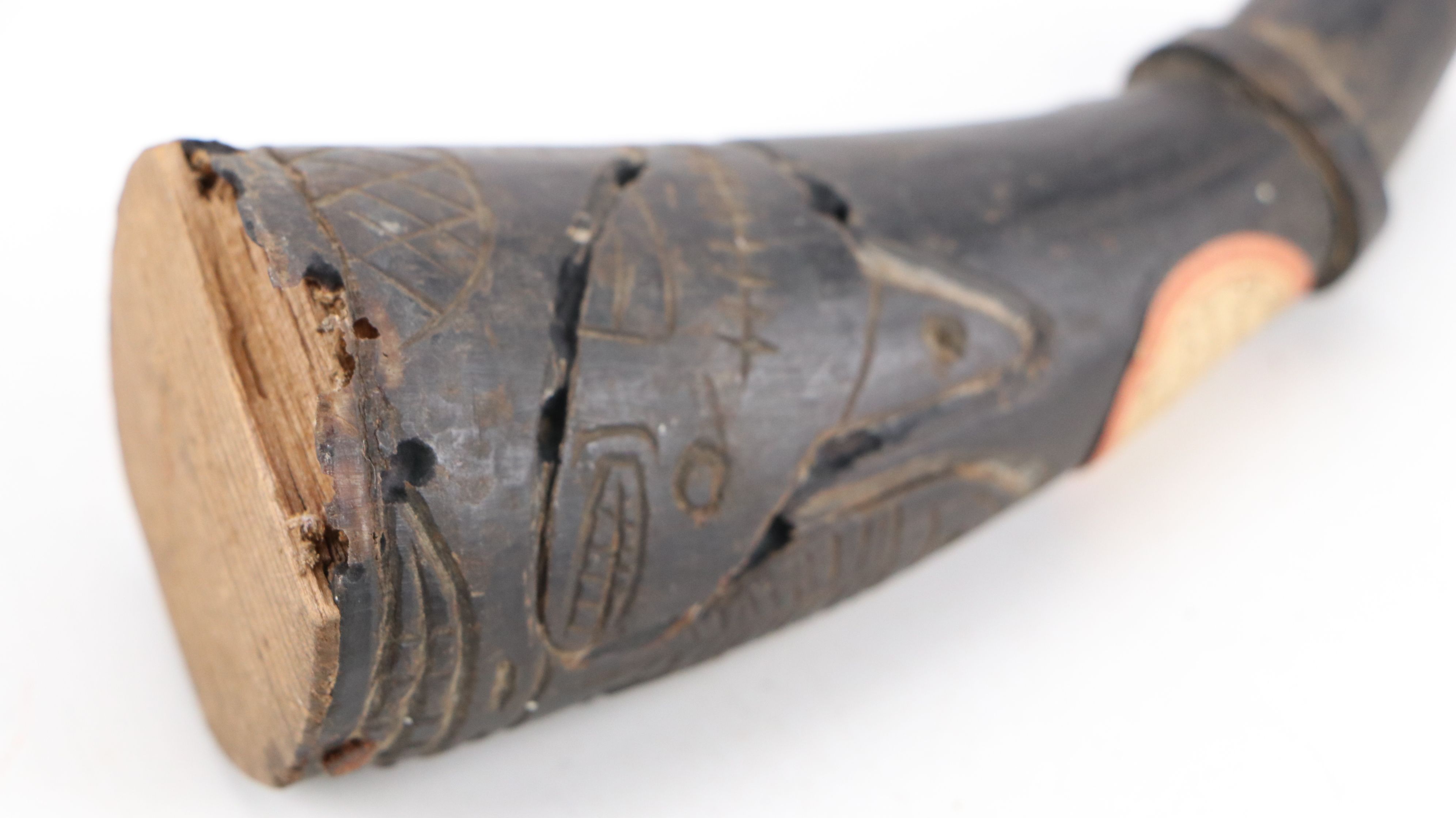 Alaskan Inuit Hand-Carved Powder Horn and Wood Spoons, Late 19th Century