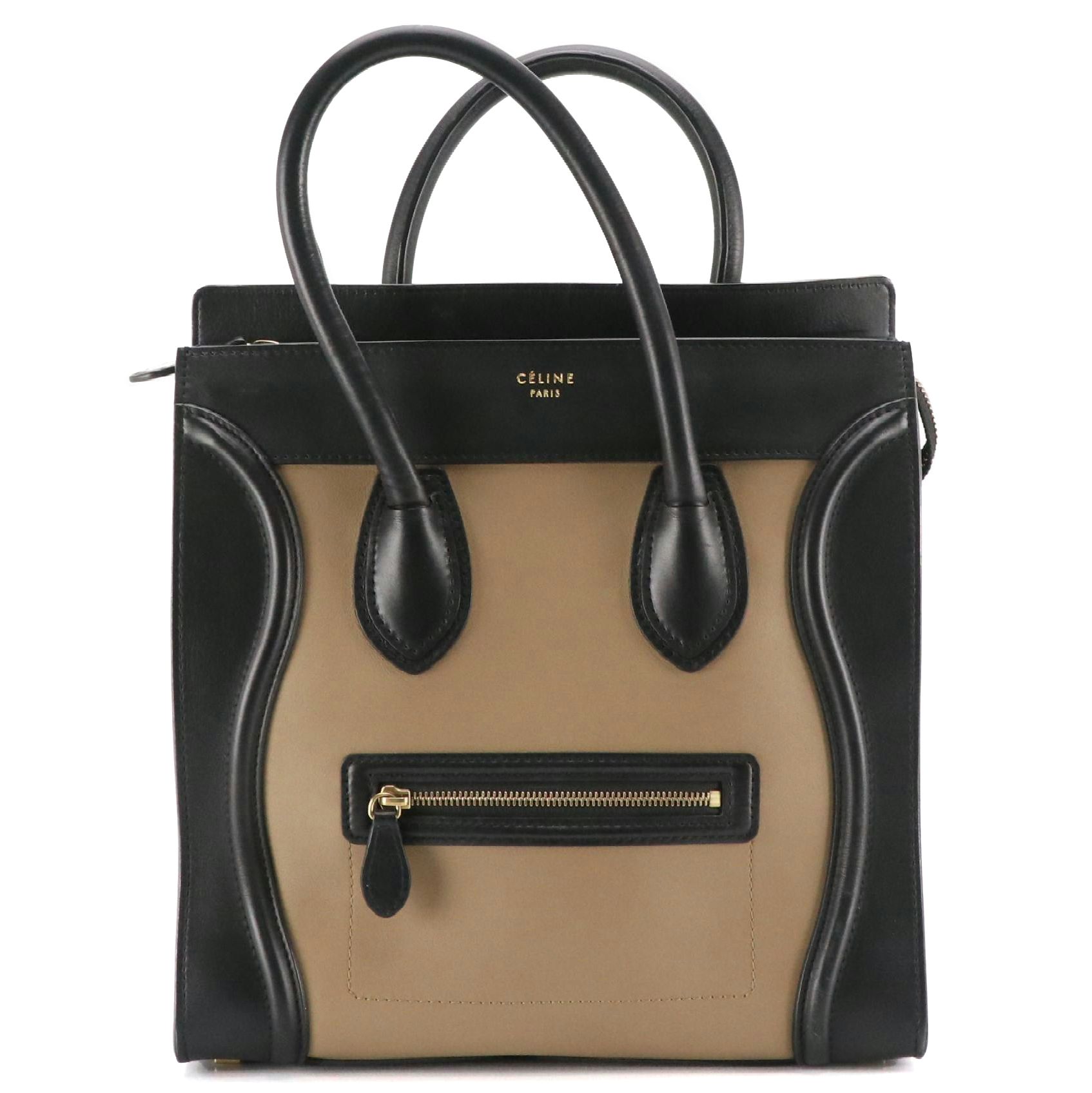 Céline Mini Luggage Tote in Bicolor Calfskin Leather and Blue Suede