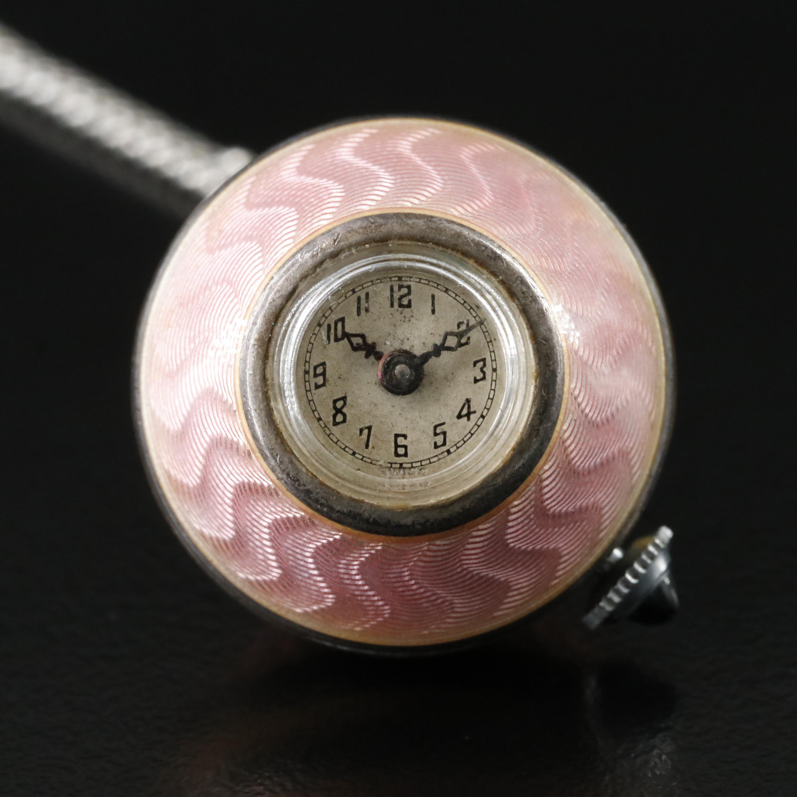 E.Blancpain & Fils Silver Guilloche Enamel Pendant Timepiece, Vintage