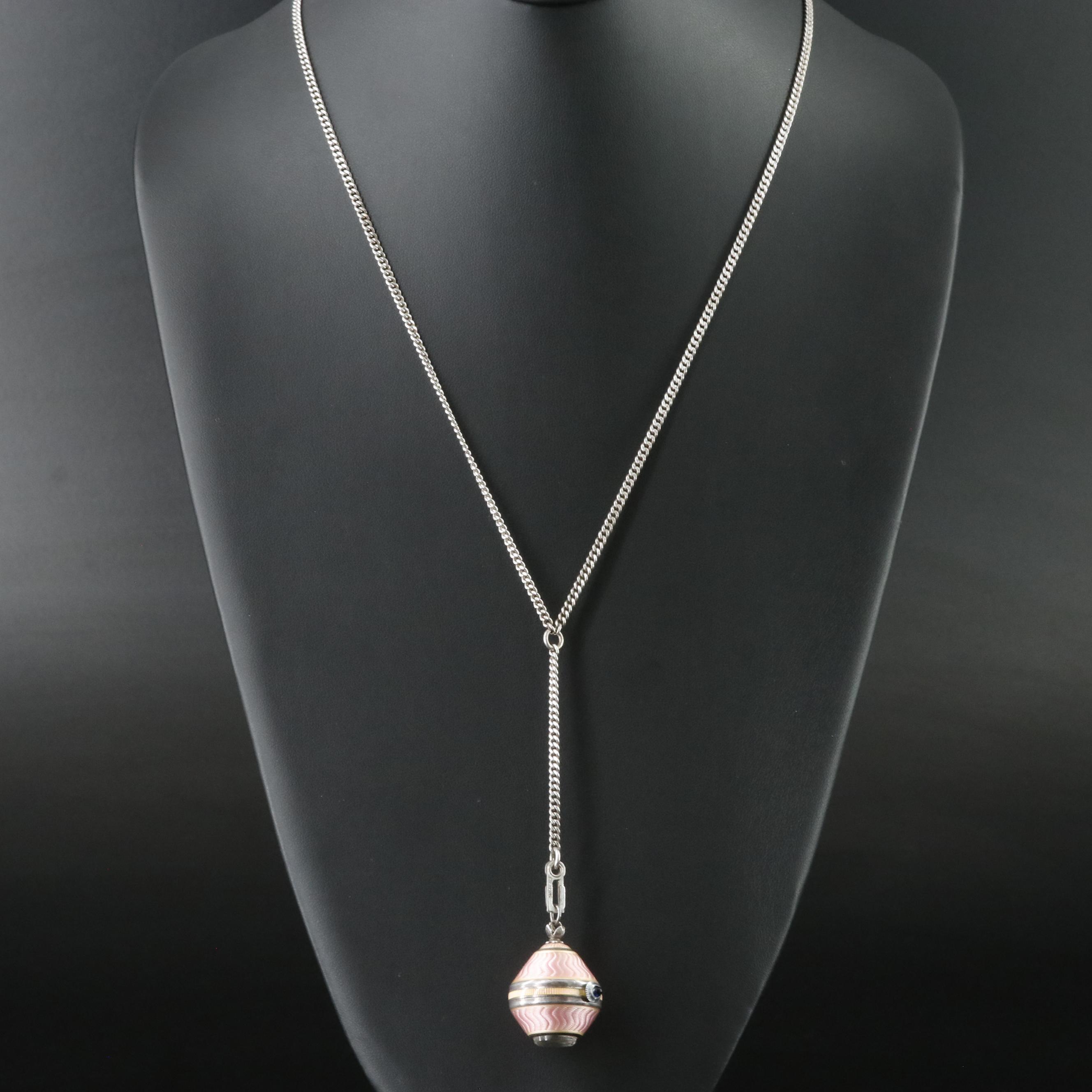 E.Blancpain & Fils Silver Guilloche Enamel Pendant Timepiece, Vintage