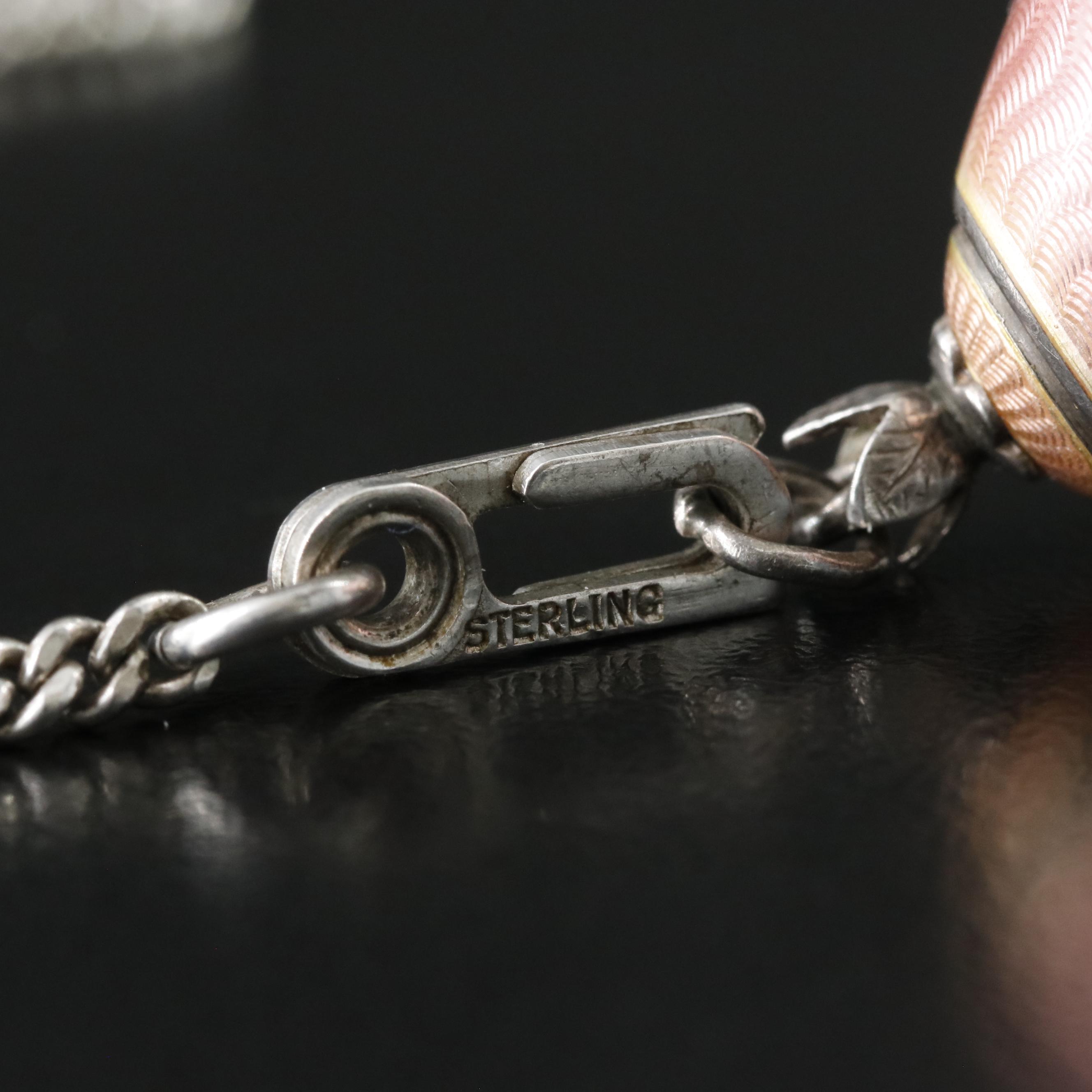 E.Blancpain & Fils Silver Guilloche Enamel Pendant Timepiece, Vintage