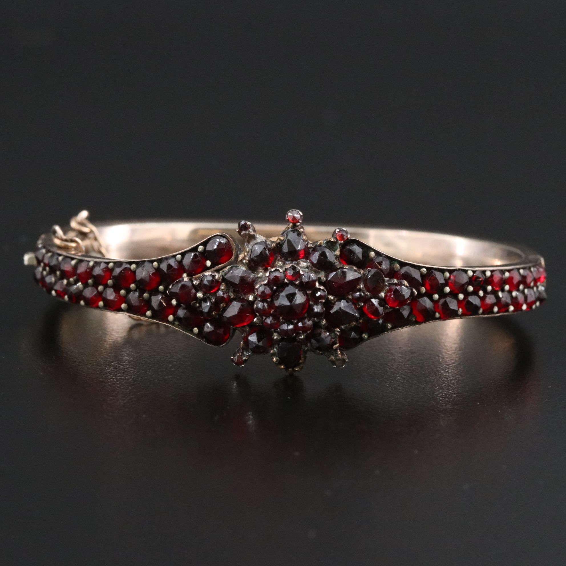 Vintage Hinged Garnet Bangle Bracelet