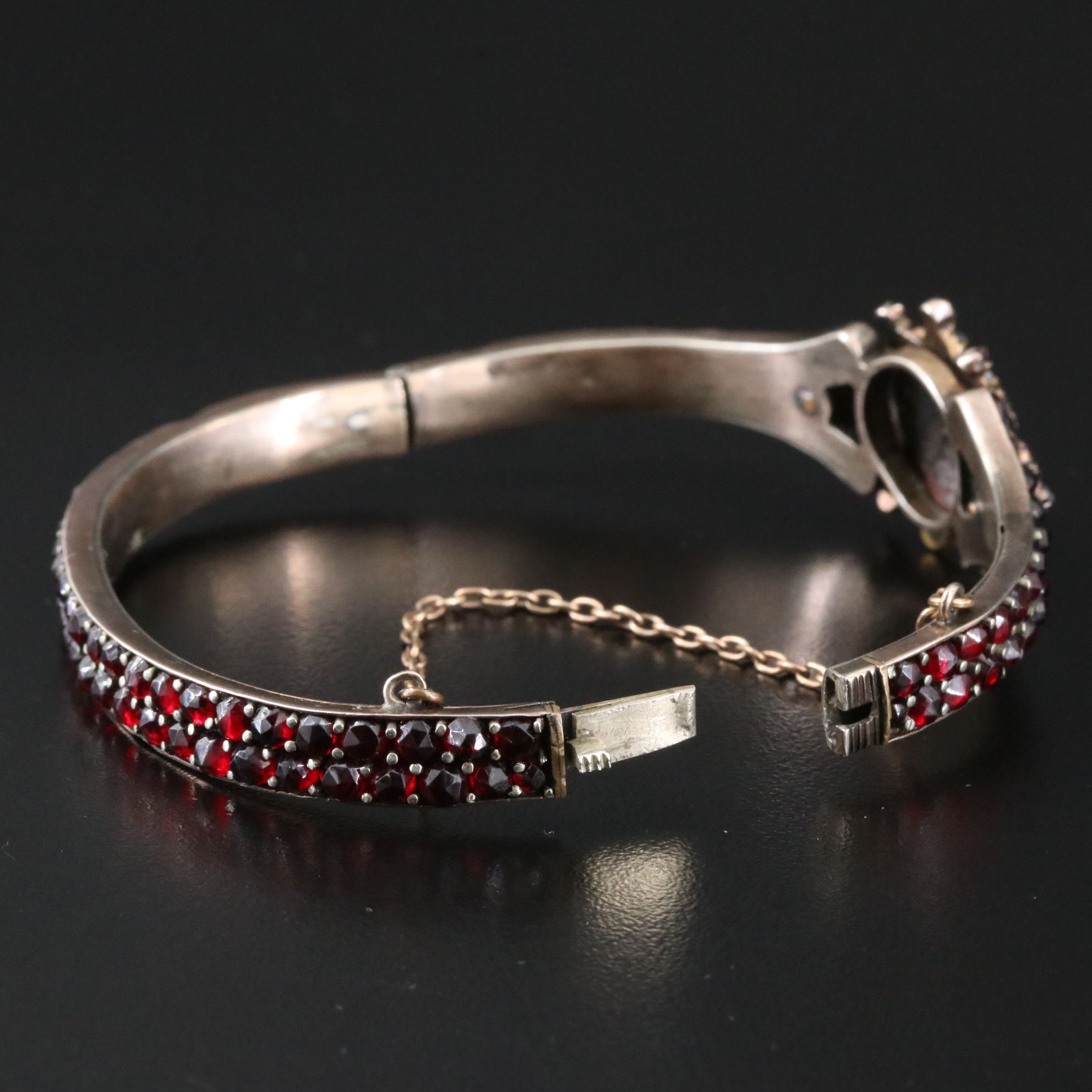 Vintage Hinged Garnet Bangle Bracelet