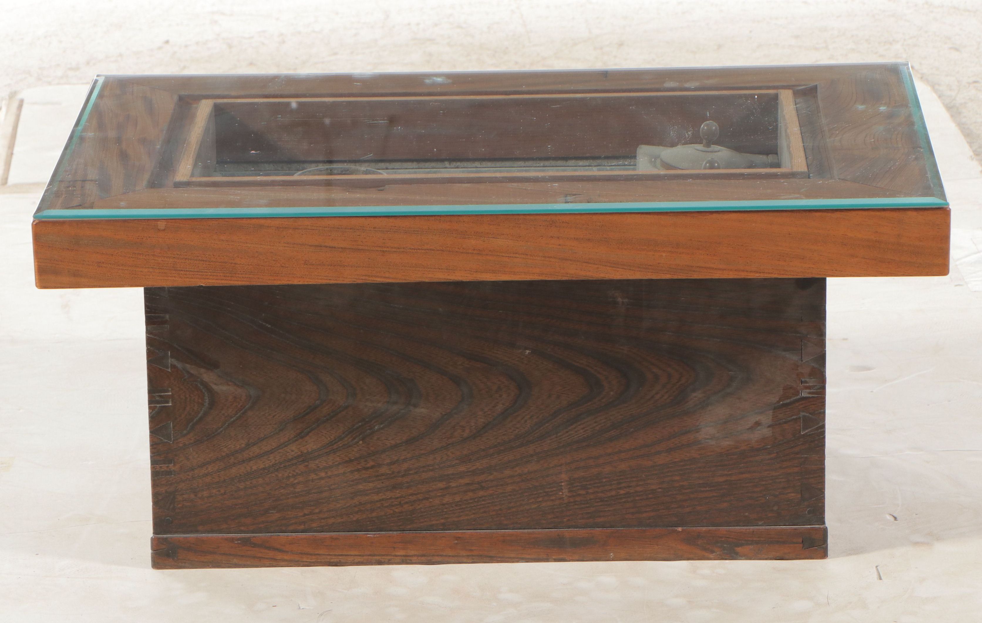 Japanese or Korean Hibachi Table with Glass Tabletop, Early to Mid-20th Century