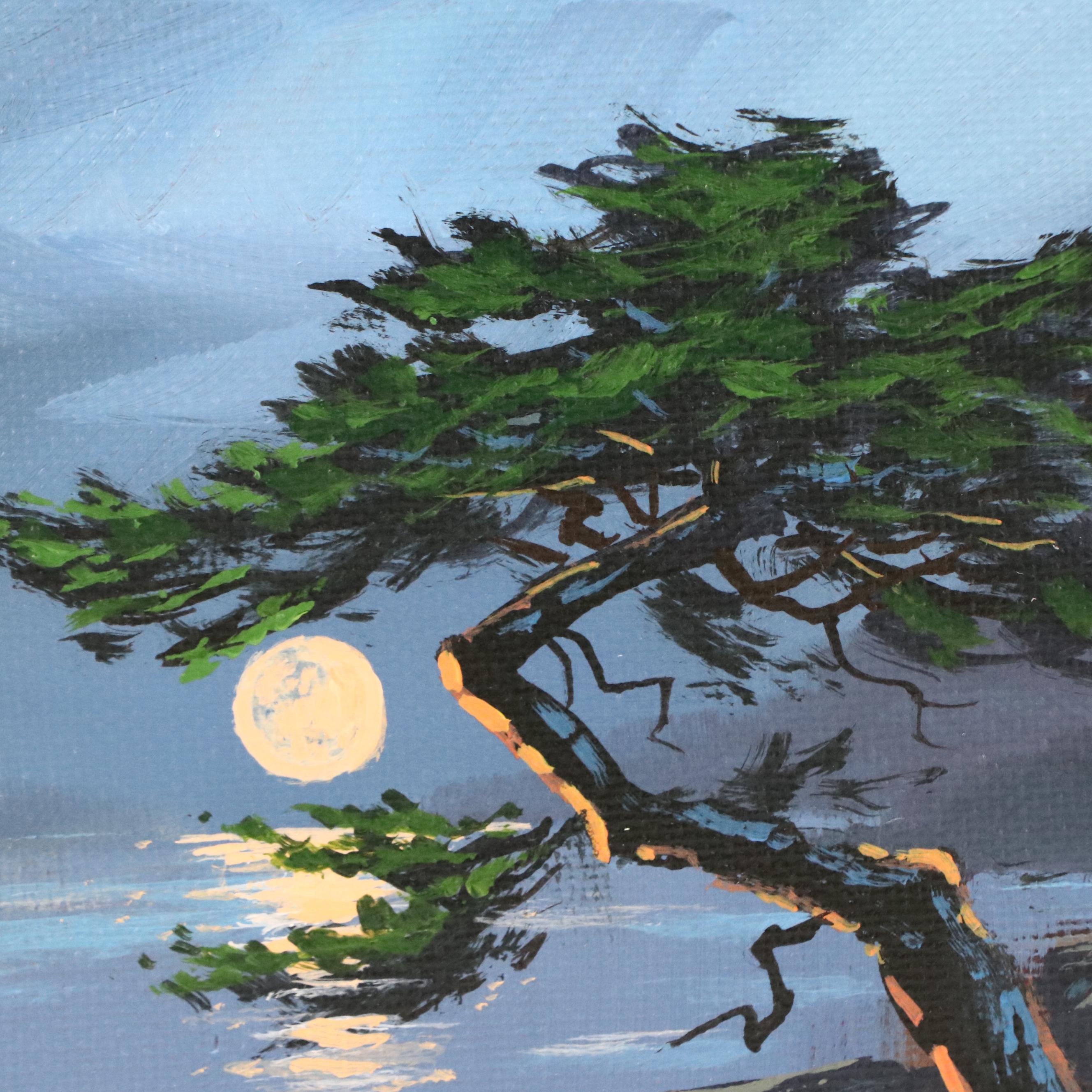 Doug "Bumo" Johnpeer Nocturne Landscape Oil Painting "The Leaning Watcher," 2025