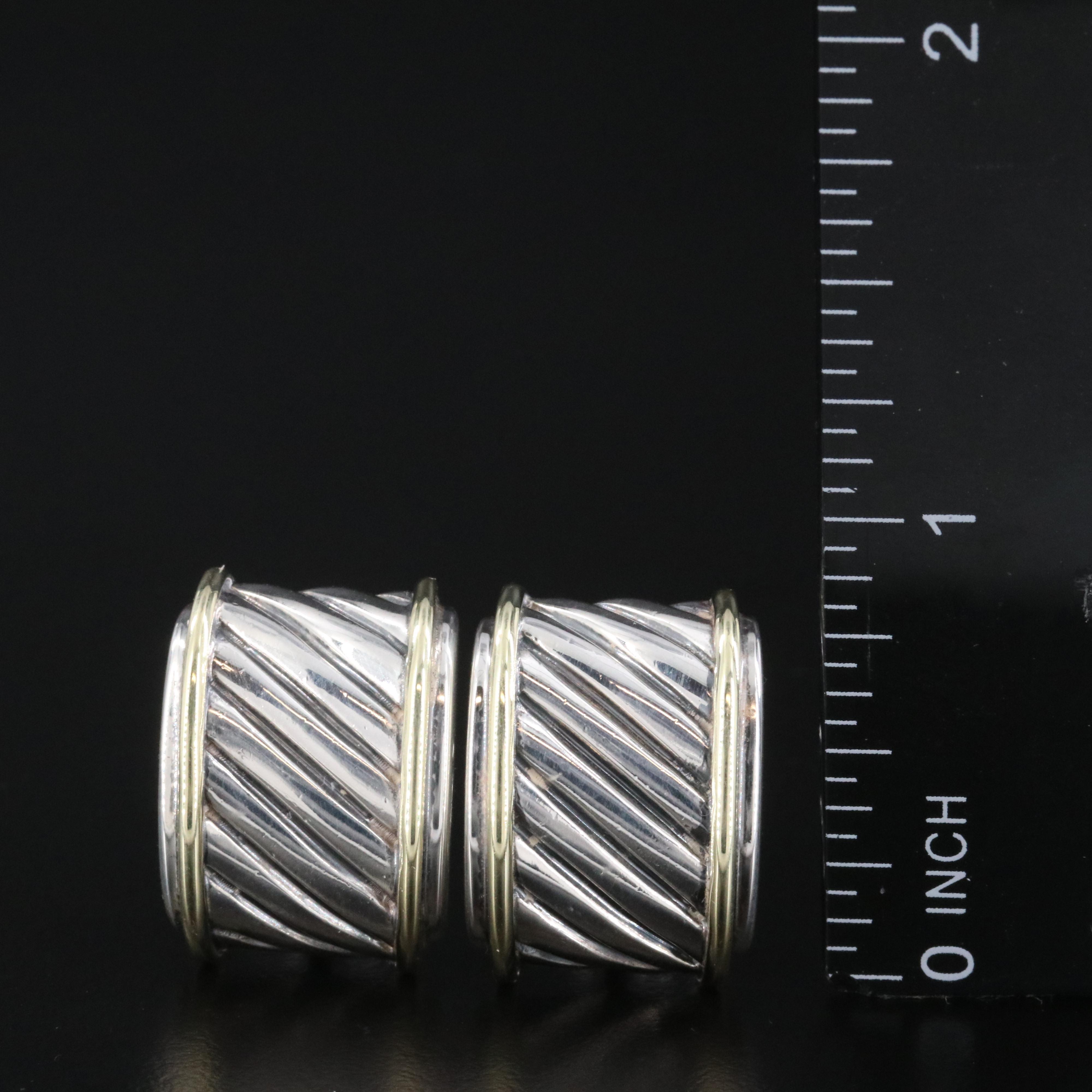 David Yurman Sterling and 14K Cigar Band Earrings