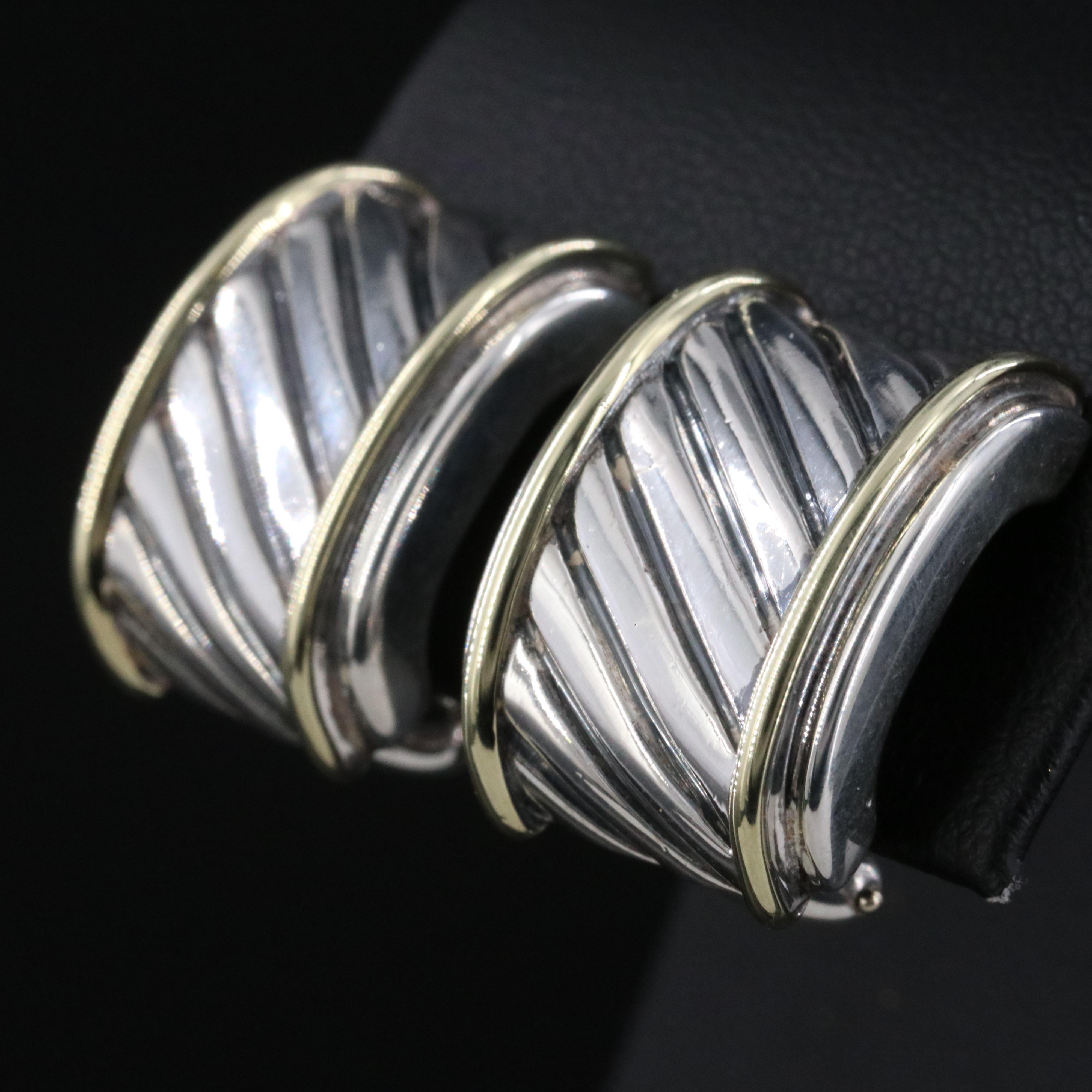 David Yurman Sterling and 14K Cigar Band Earrings