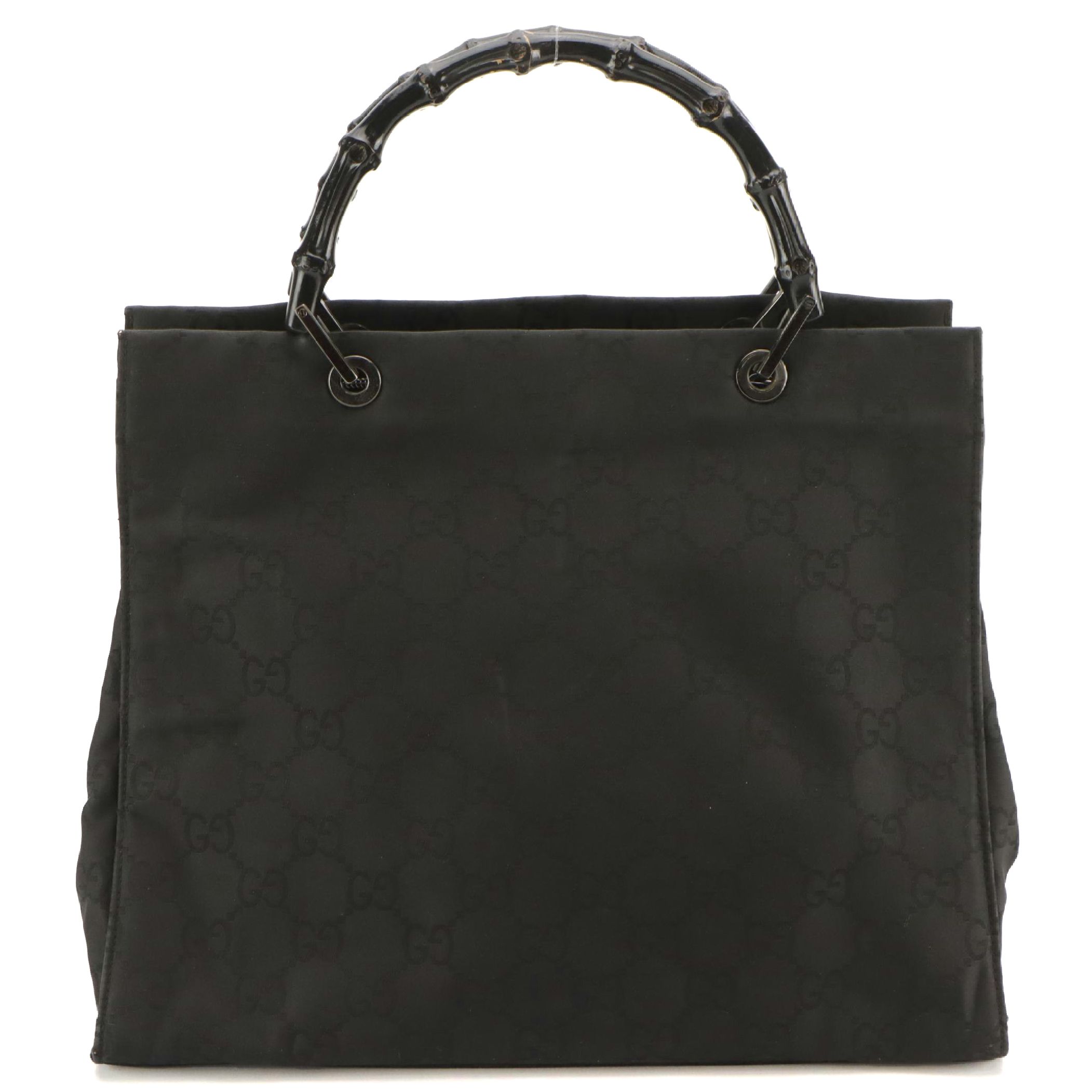 Gucci Black Bamboo GG Nylon Jacquard Tote