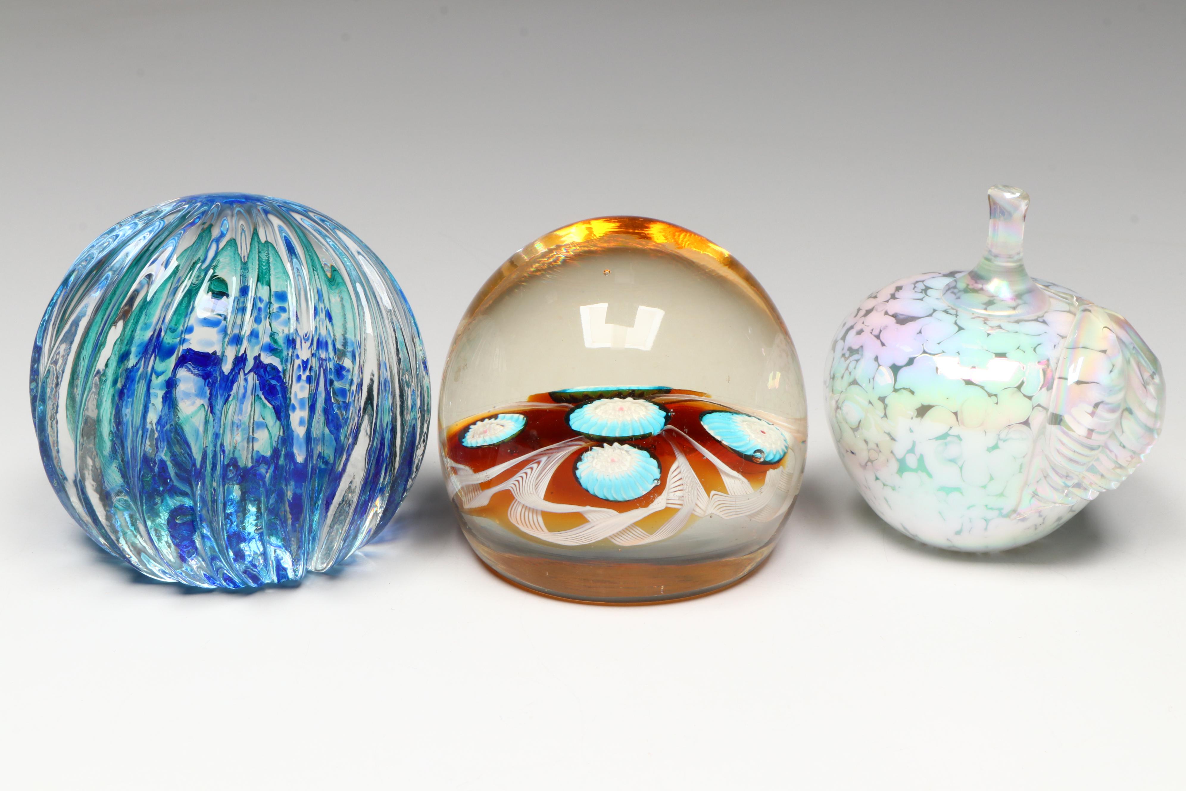 Caithness Optix and Other Glass Paperweights with Silvestri Glass Perfume Bottle