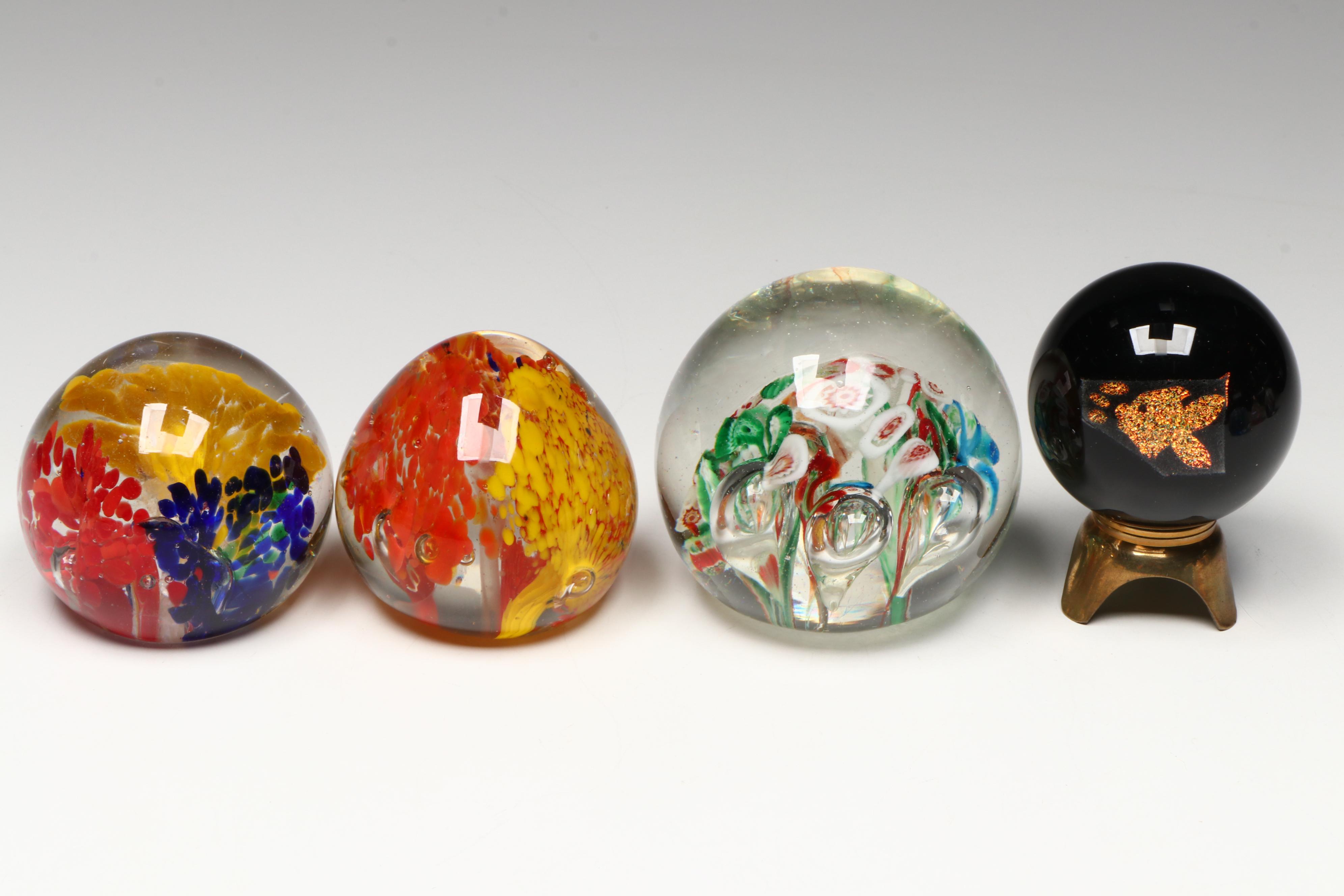 Caithness Optix and Other Glass Paperweights with Silvestri Glass Perfume Bottle