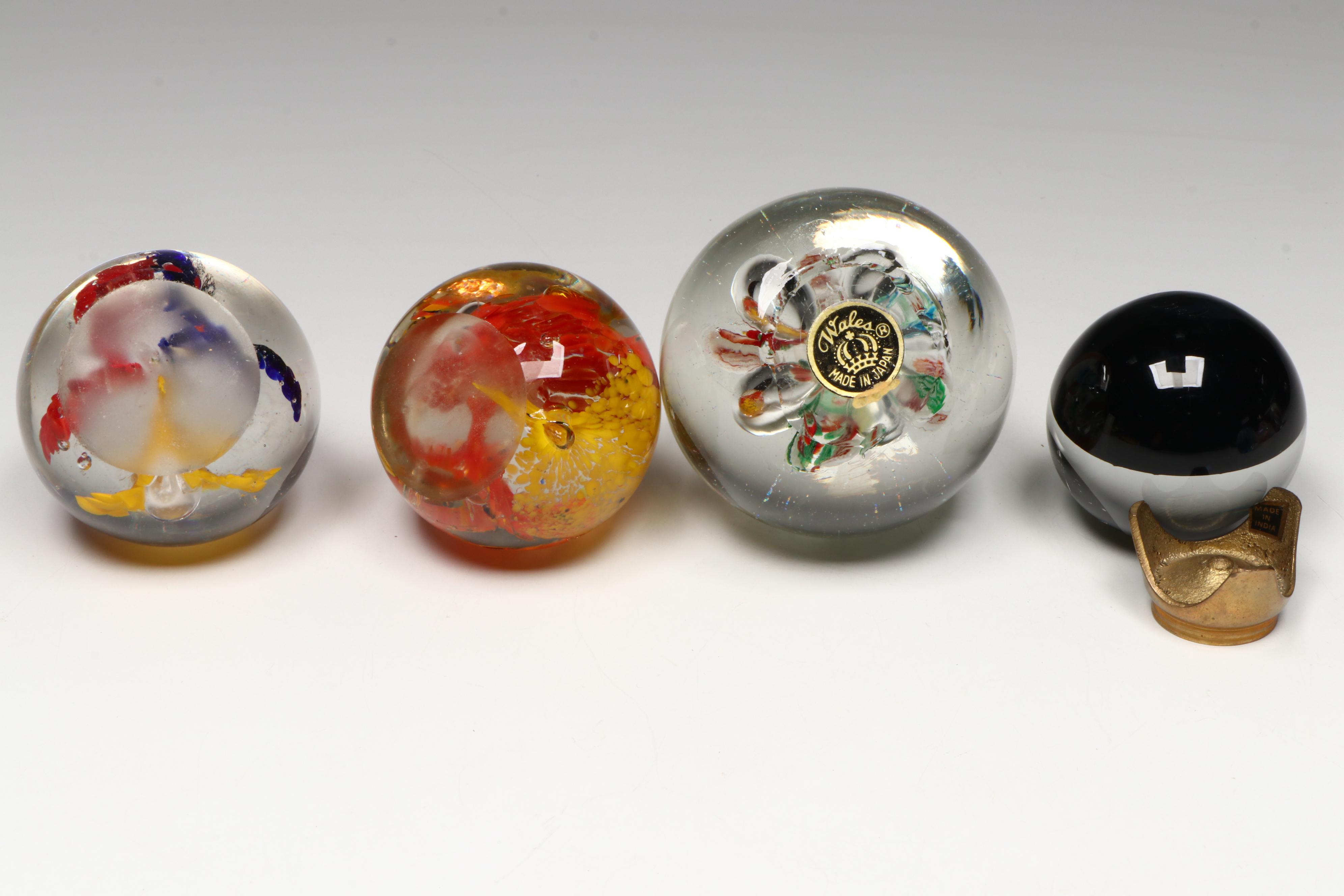 Caithness Optix and Other Glass Paperweights with Silvestri Glass Perfume Bottle