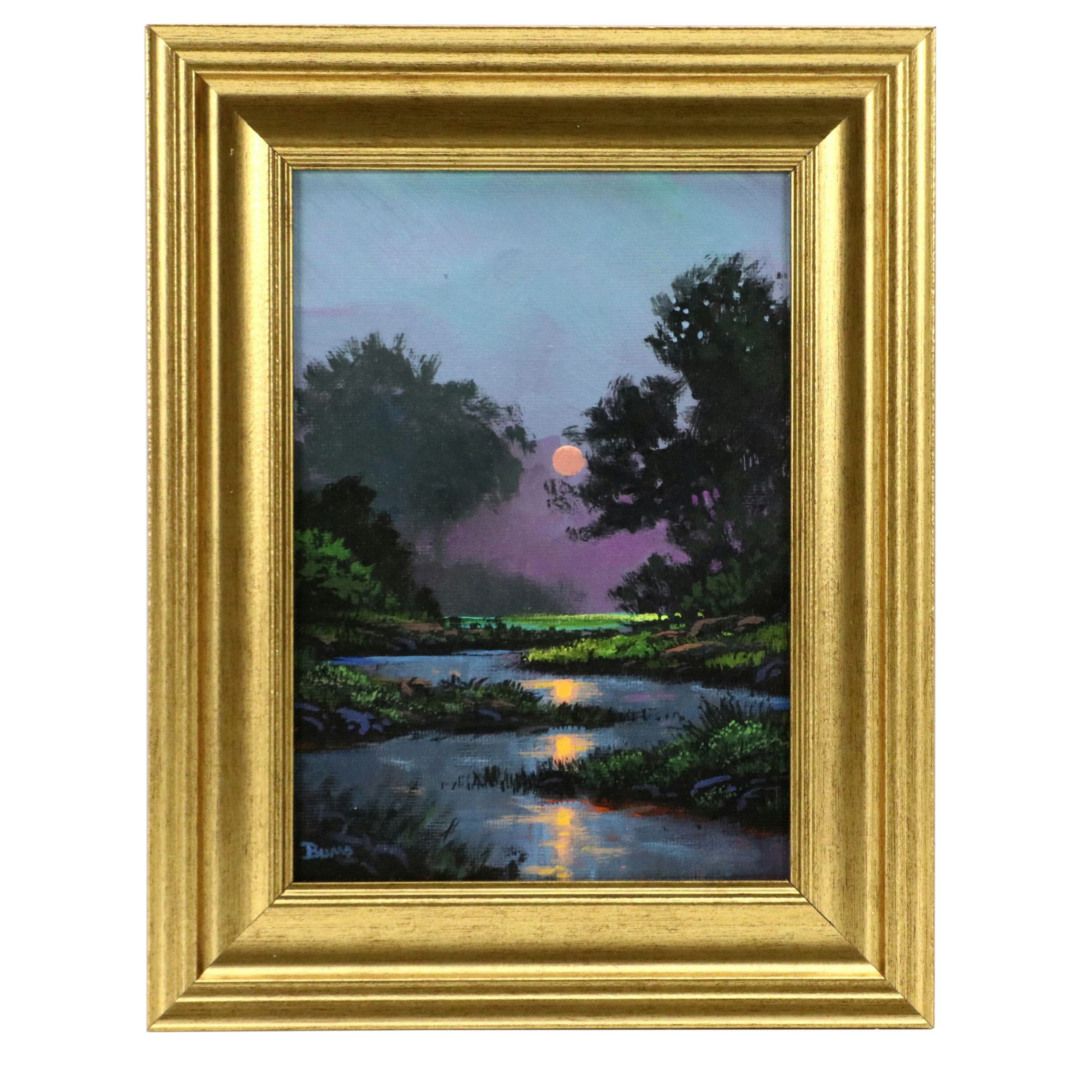Doug "Bumo" Johnpeer Nocturne Landscape Oil Painting, 21st Century