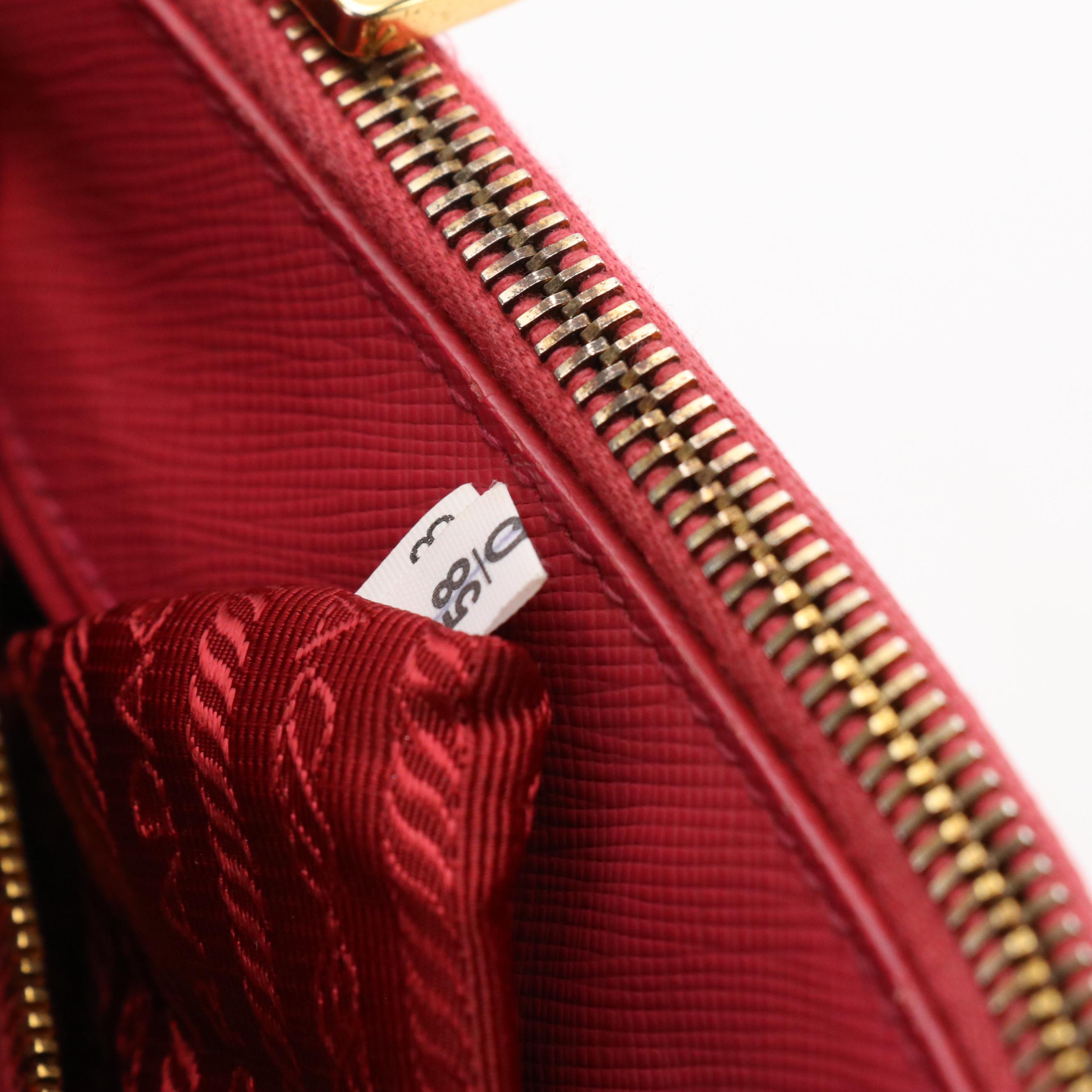 Prada Small Double Zip Galleria Two-Way Bag in Peonia Pink Saffiano Lux Leather