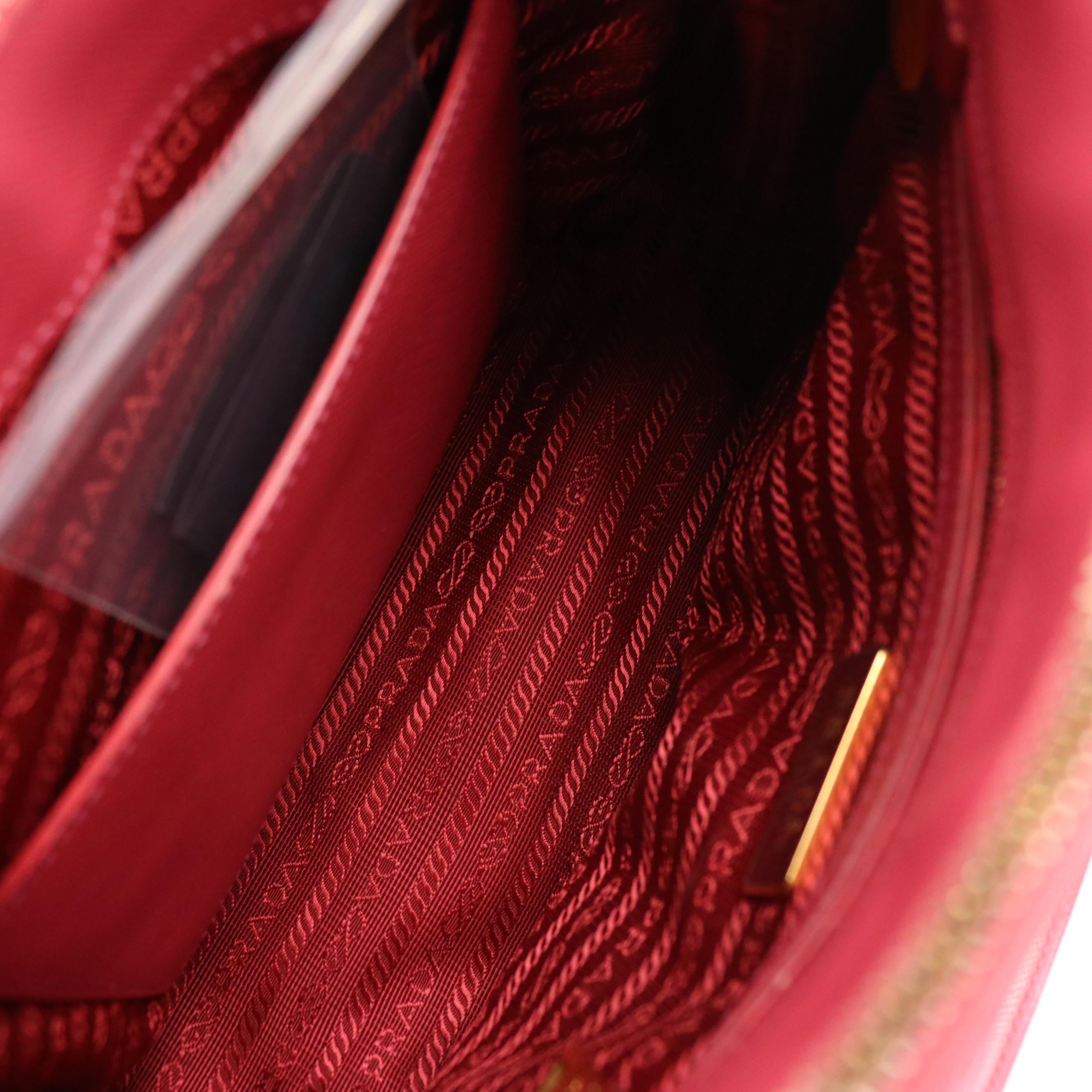 Prada Small Double Zip Galleria Two-Way Bag in Peonia Pink Saffiano Lux Leather