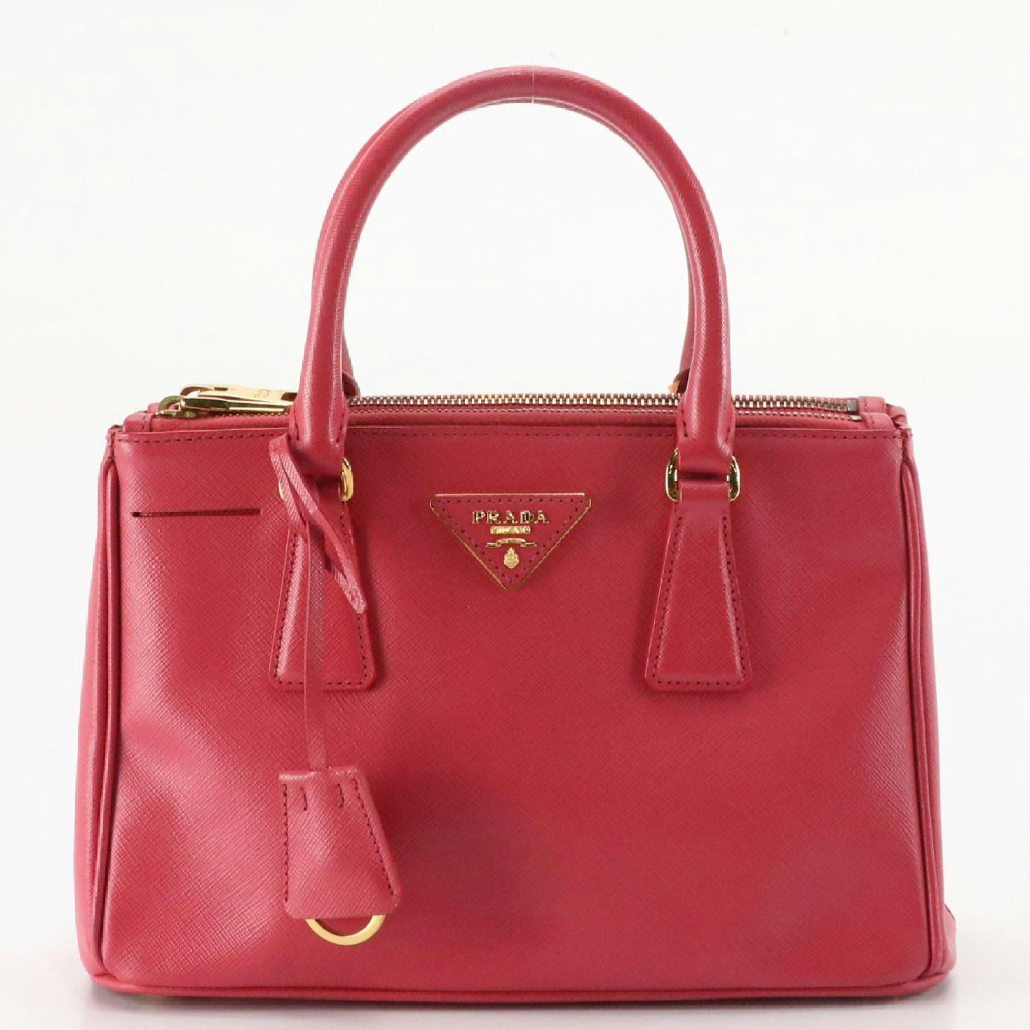 Prada Small Double Zip Galleria Two-Way Bag in Peonia Pink Saffiano Lux Leather