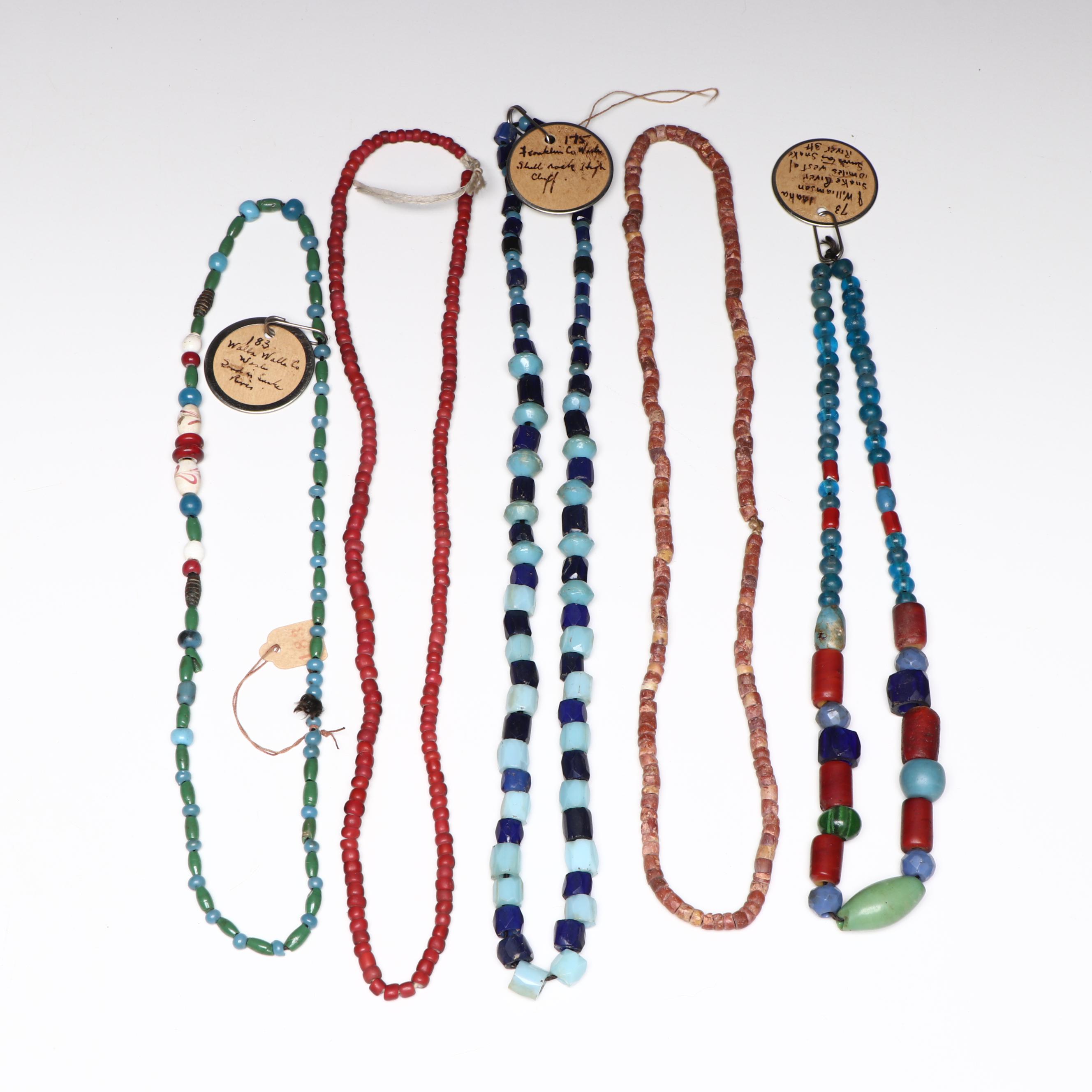 Indigenous American Pacific Northwest Stone and Glass Trade Bead Necklaces