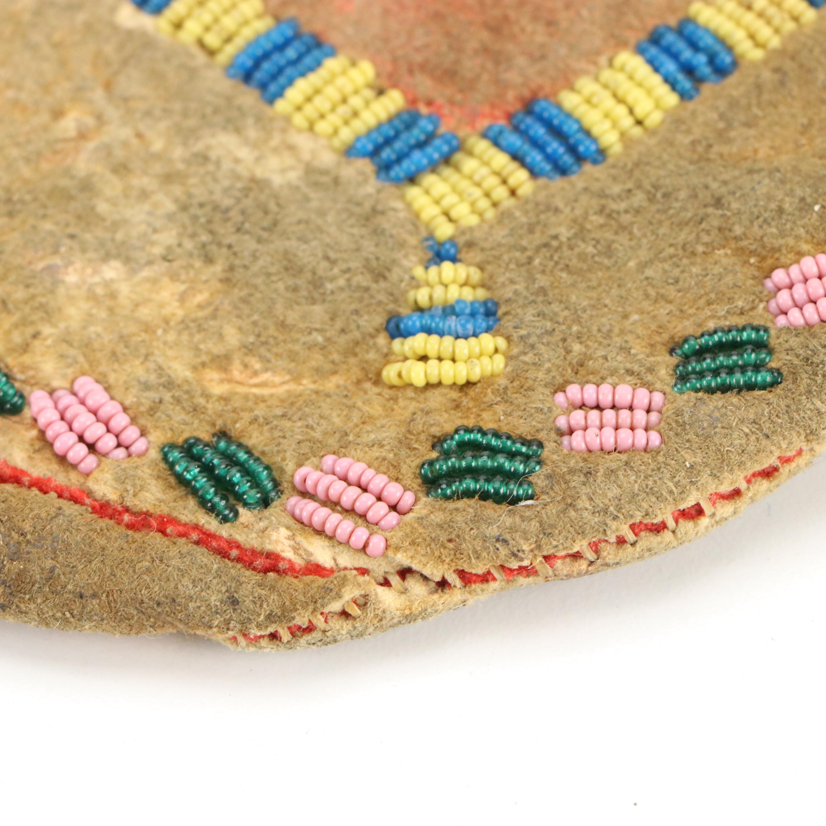 Indigenous Southwest Beaded Hide Pouches, One Apache with Tin Cone Suspensions