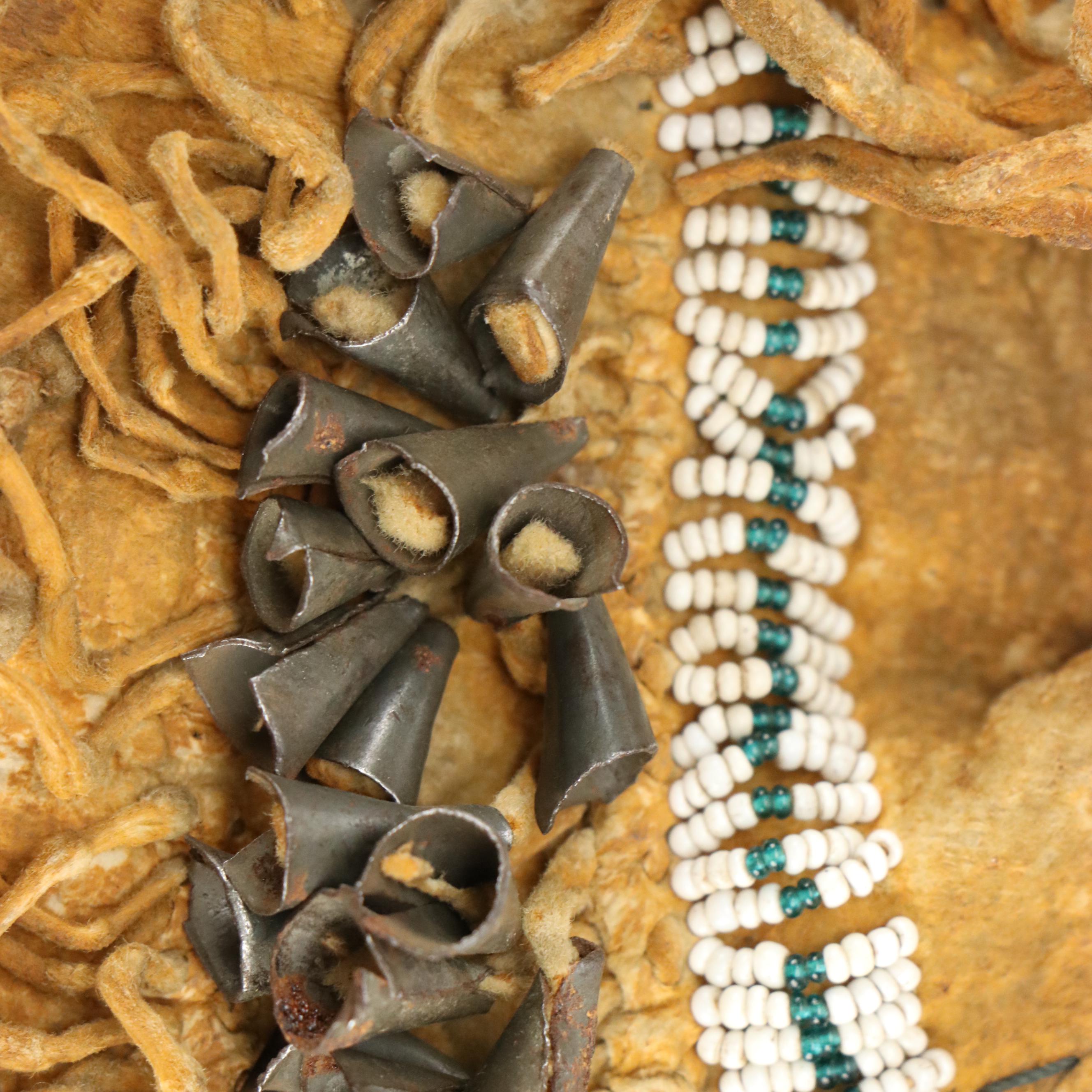 Indigenous Southwest Beaded Hide Pouches, One Apache with Tin Cone Suspensions