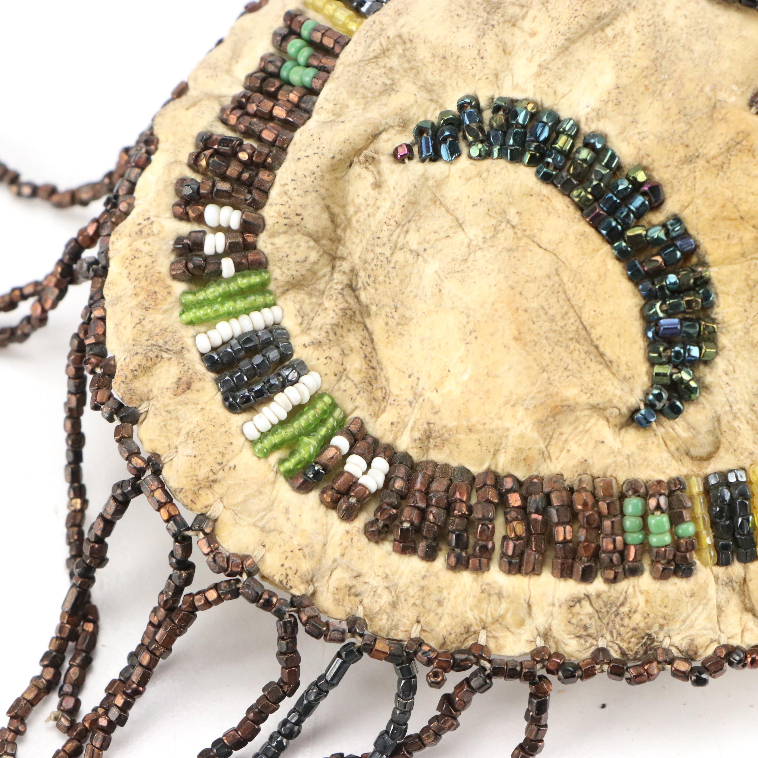 Indigenous Southwest Beaded Hide Pouches, One Apache with Tin Cone Suspensions