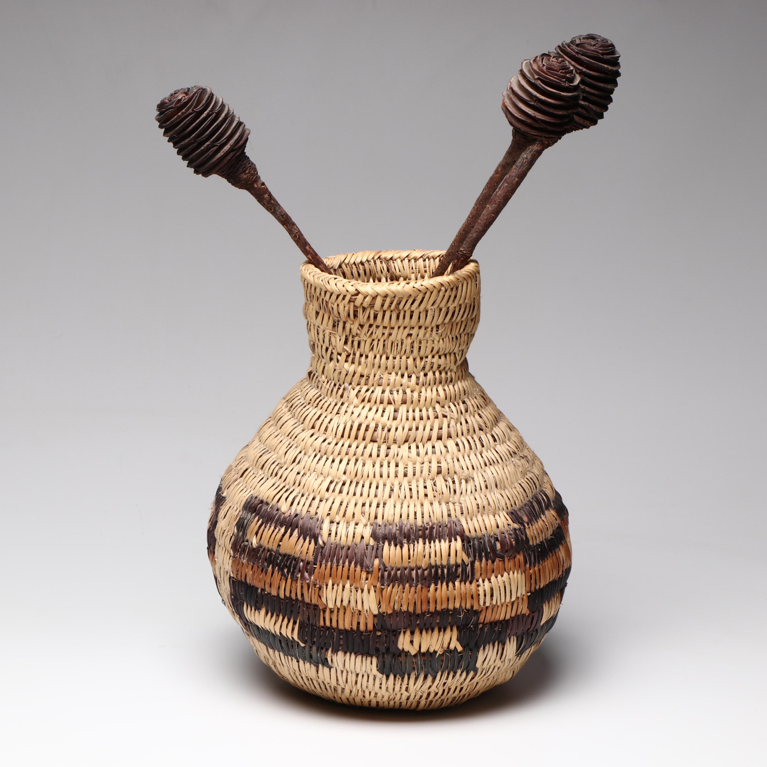 Indigenous Southwest Diné (Navajo) Coiled Basket with Platyspermum Stems