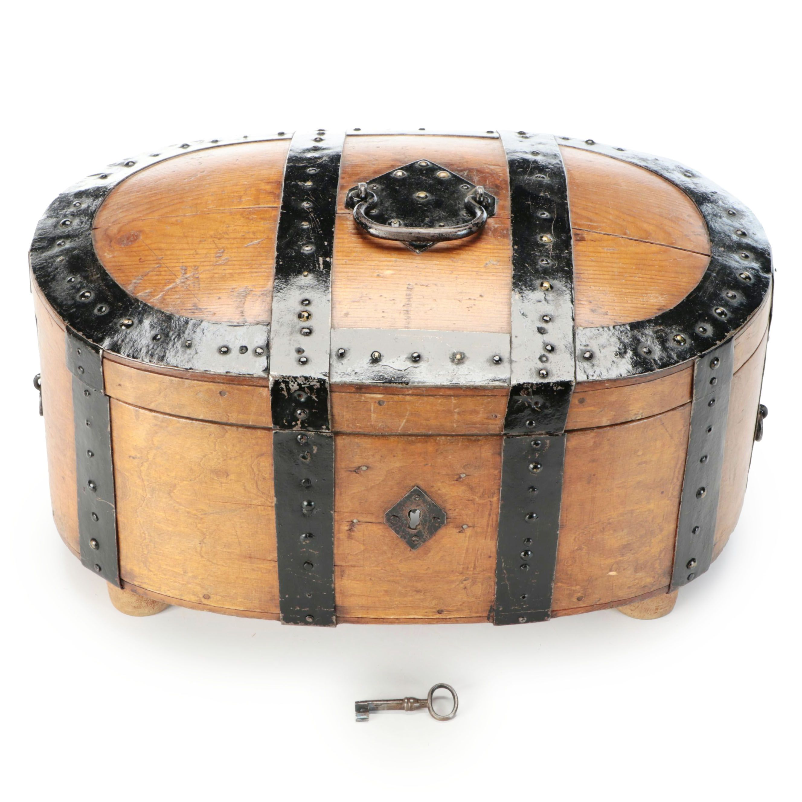 Swedish Baroque Bentwood Wooden Box with Iron Mounts, 19th Century