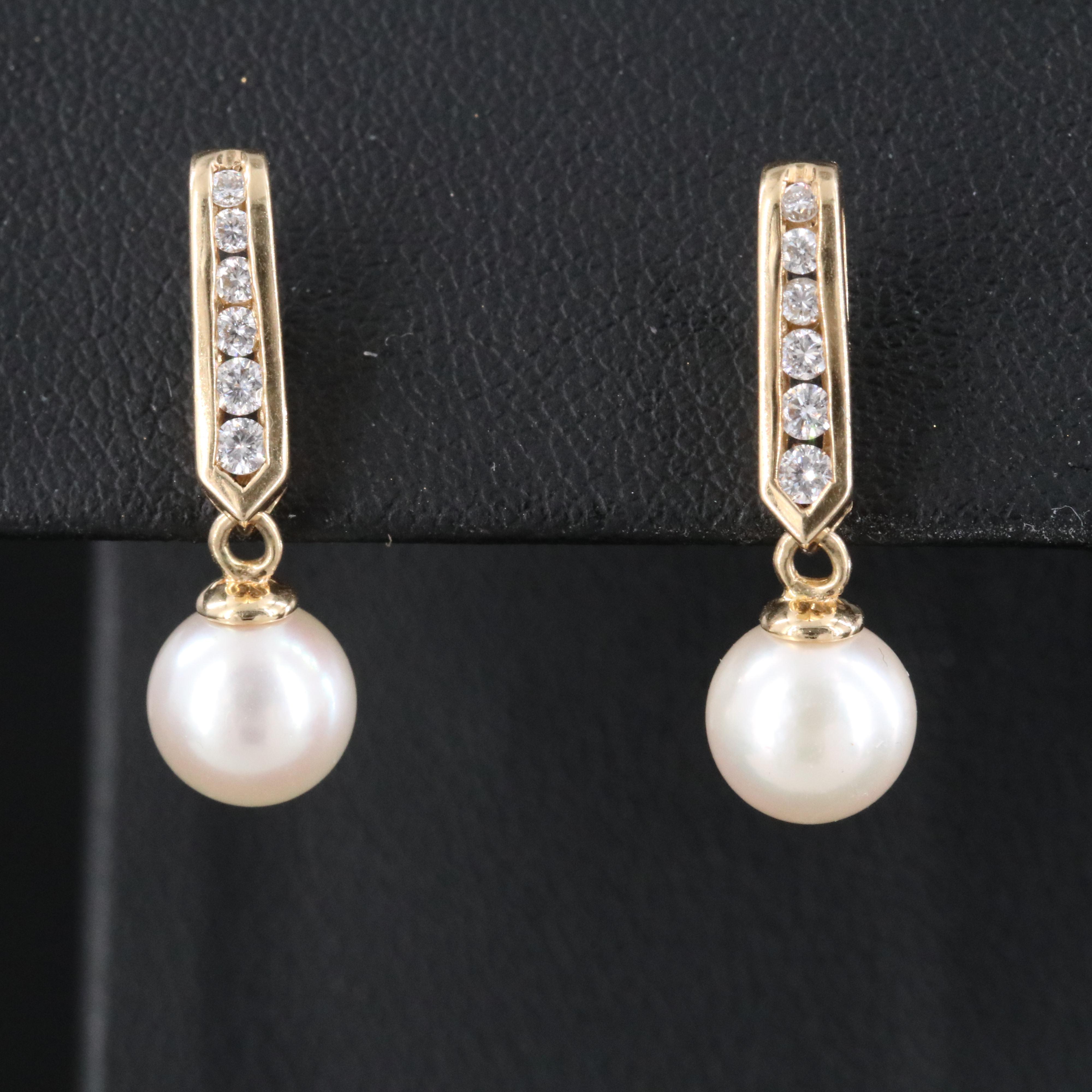14K Pearl and Diamond Earrings