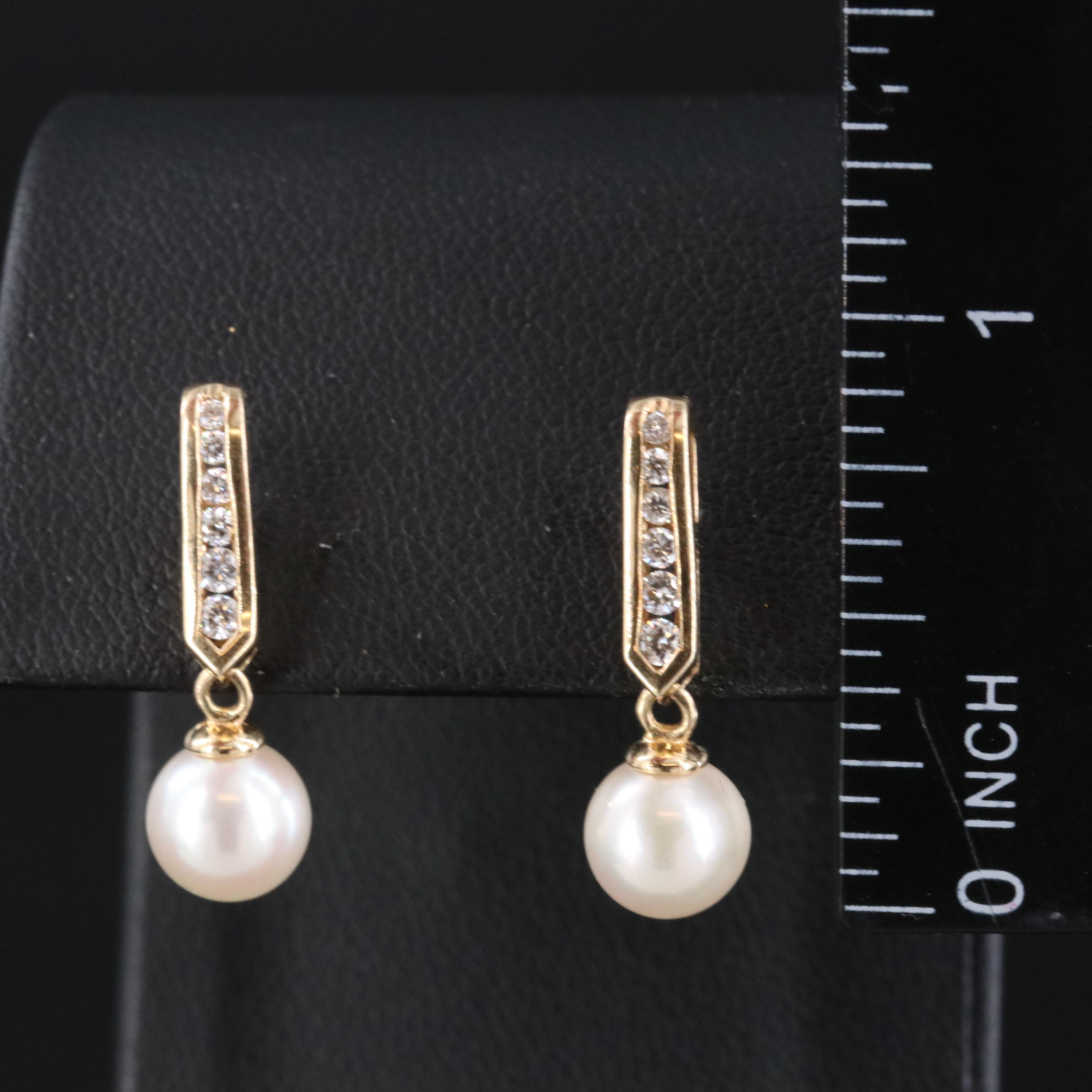 14K Pearl and Diamond Earrings