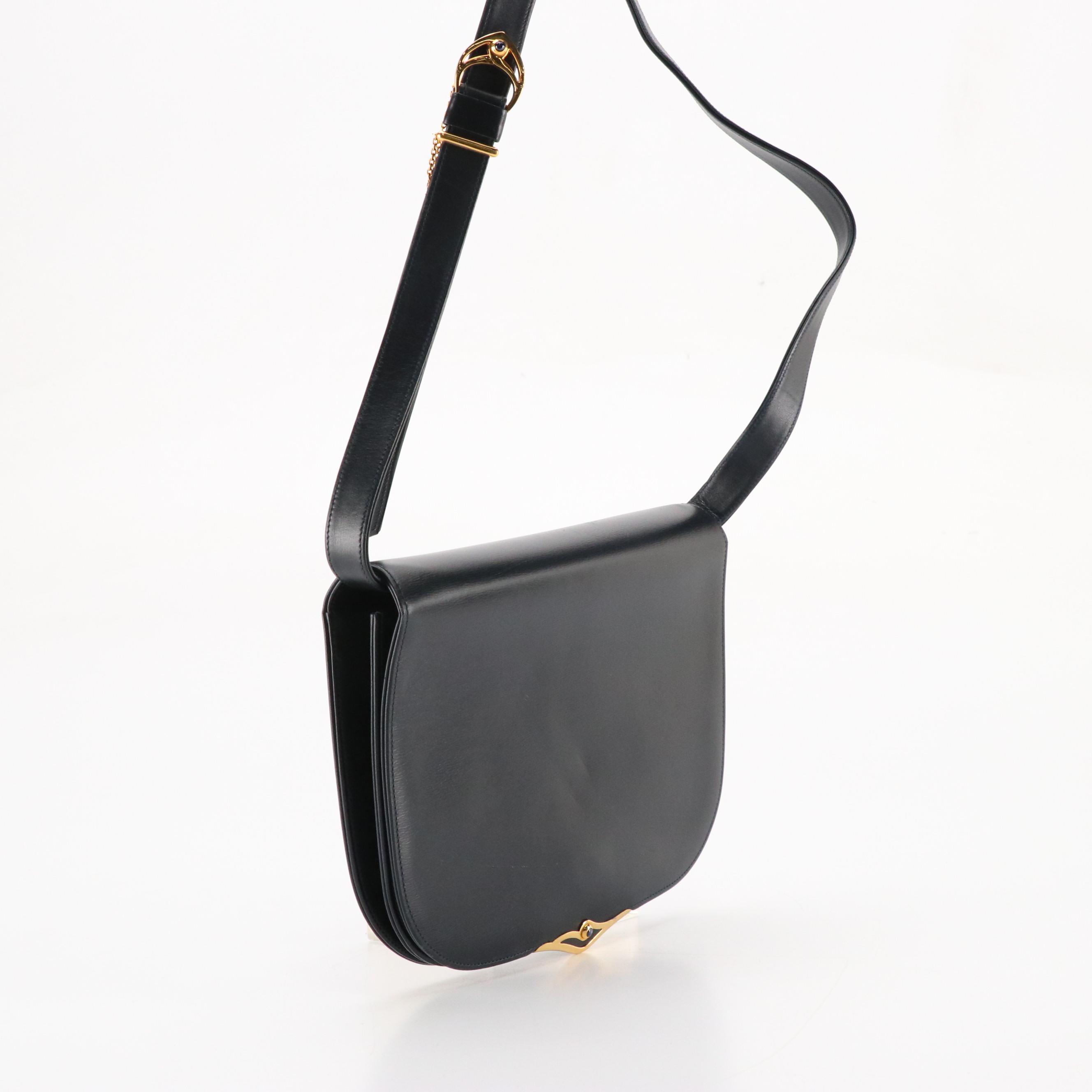 Cartier Navy Blue Leather Front-Flap Clutch/Shoulder Bag