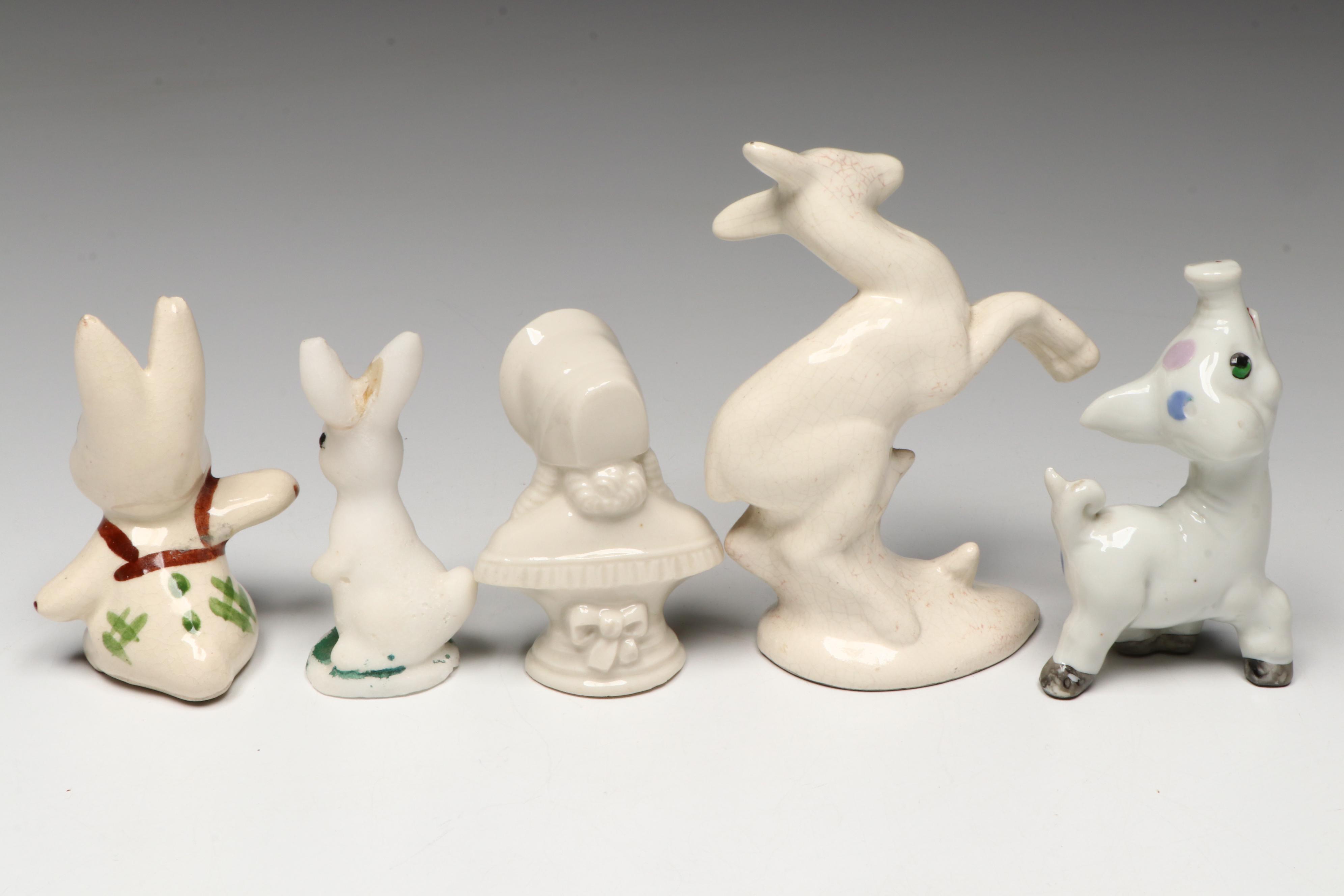 Japanese Tanuki Mug with Ceramic and Other Figurines