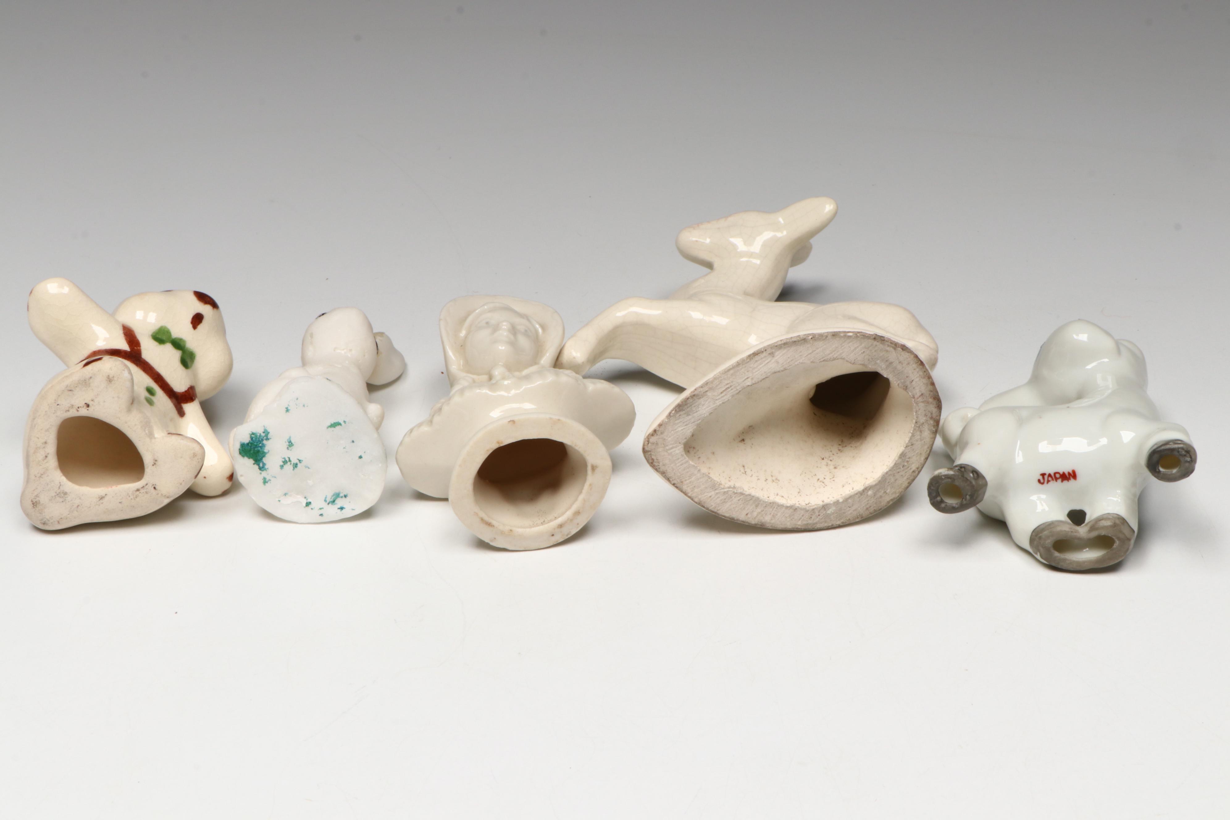 Japanese Tanuki Mug with Ceramic and Other Figurines