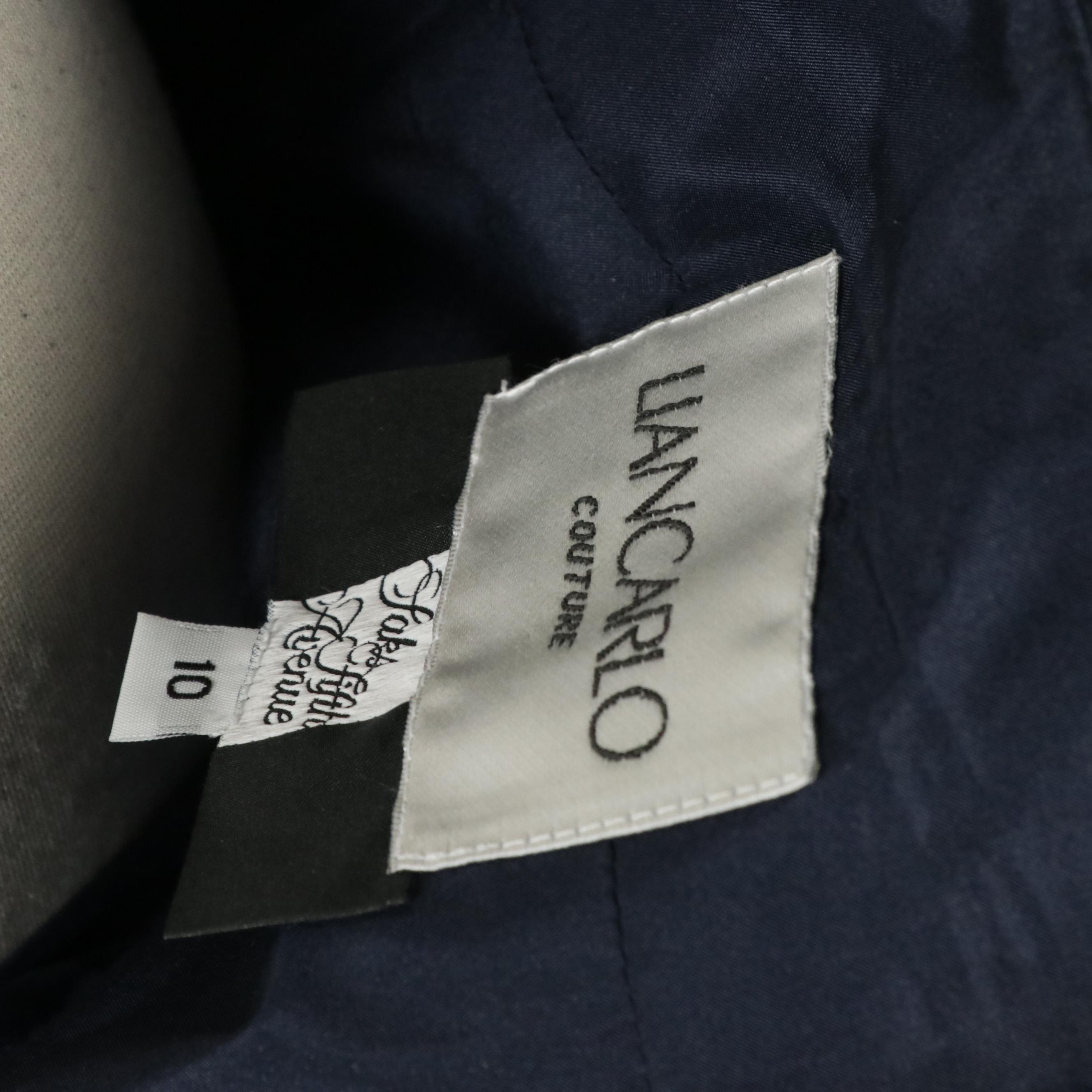 Liancarlo Couture Ruched Ruffle Bodice Strapless Gown in Navy Silk