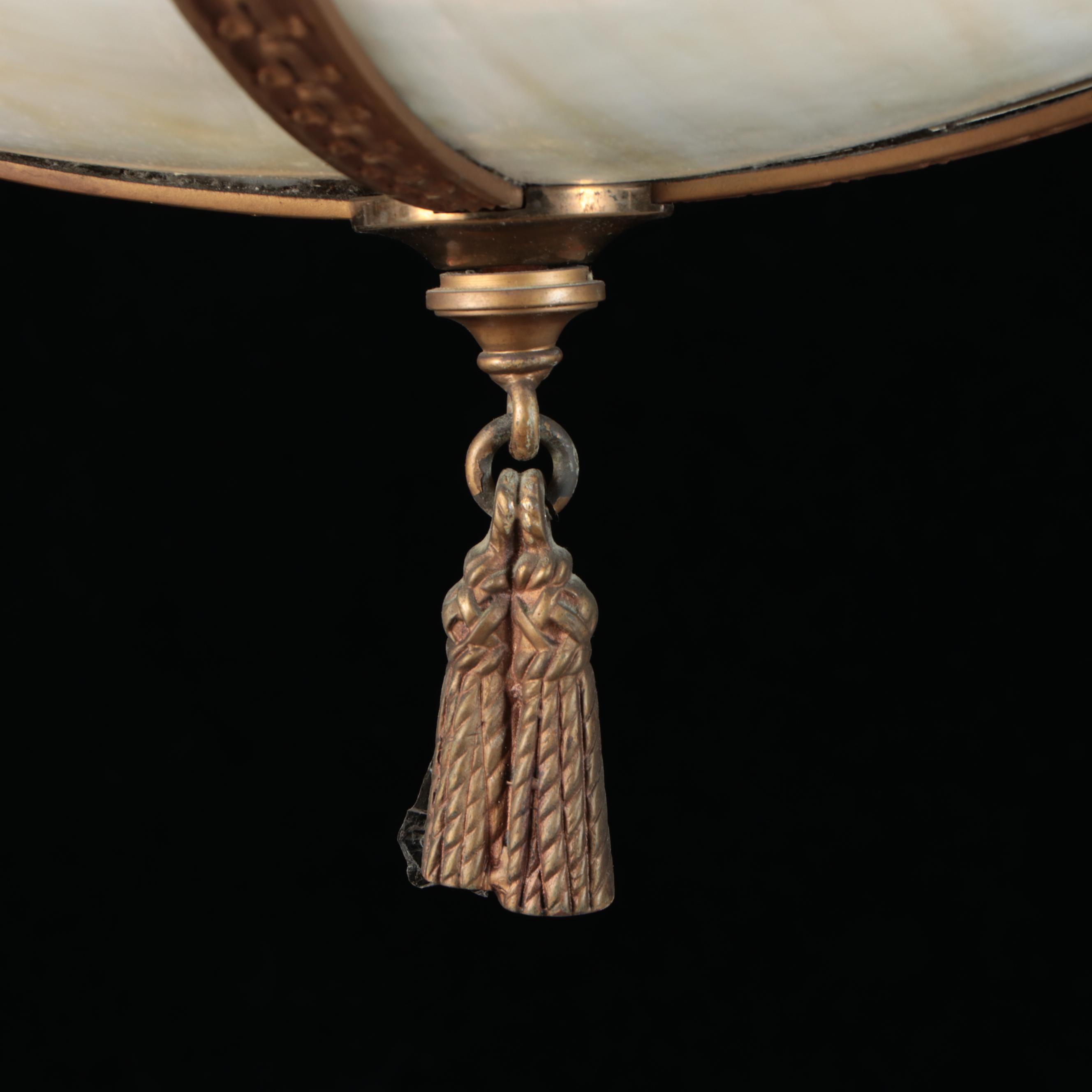 Empire Revival Style Bronzed Spelter and Slag Glass Plafonnier Pendant Light