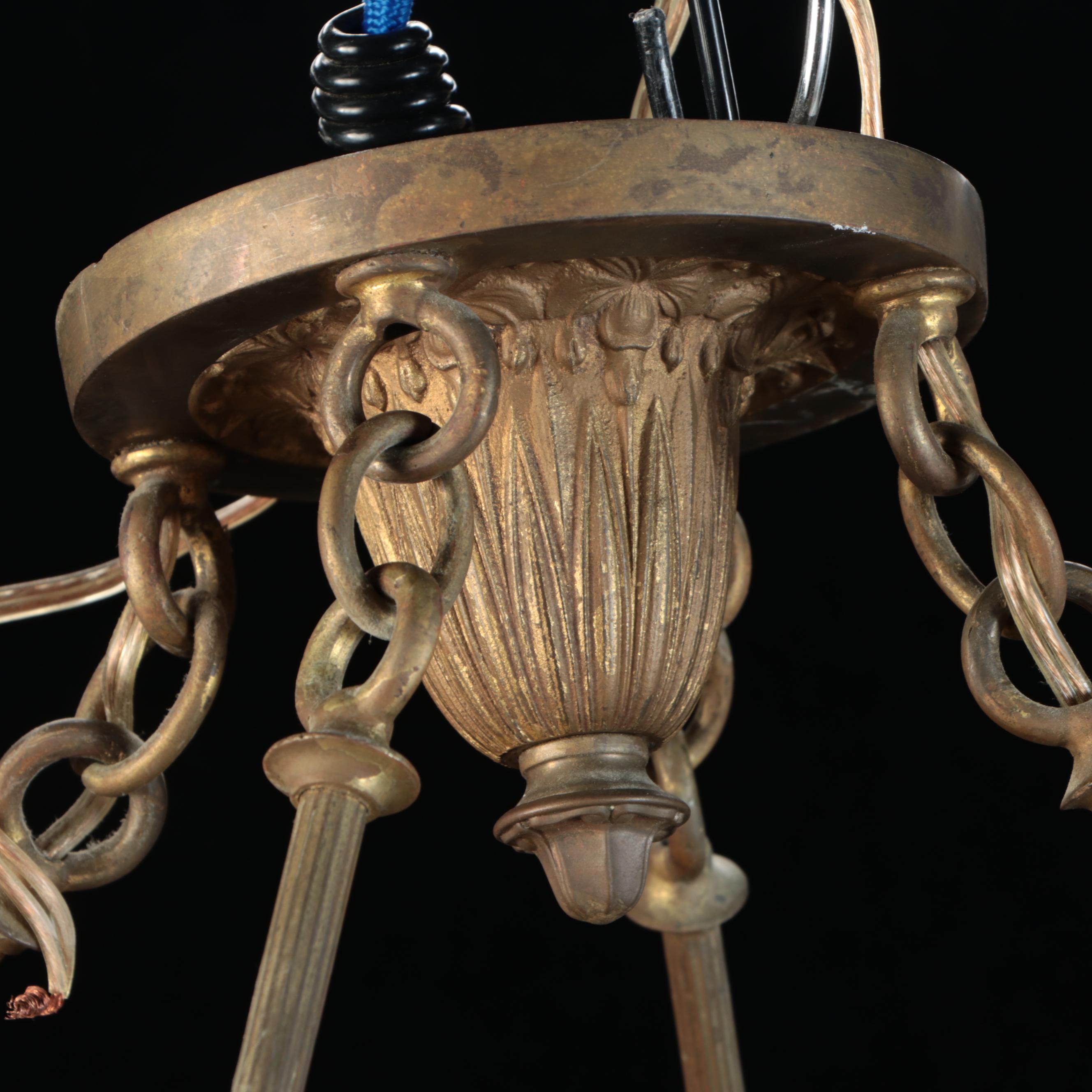 Empire Revival Style Bronzed Spelter and Slag Glass Plafonnier Pendant Light