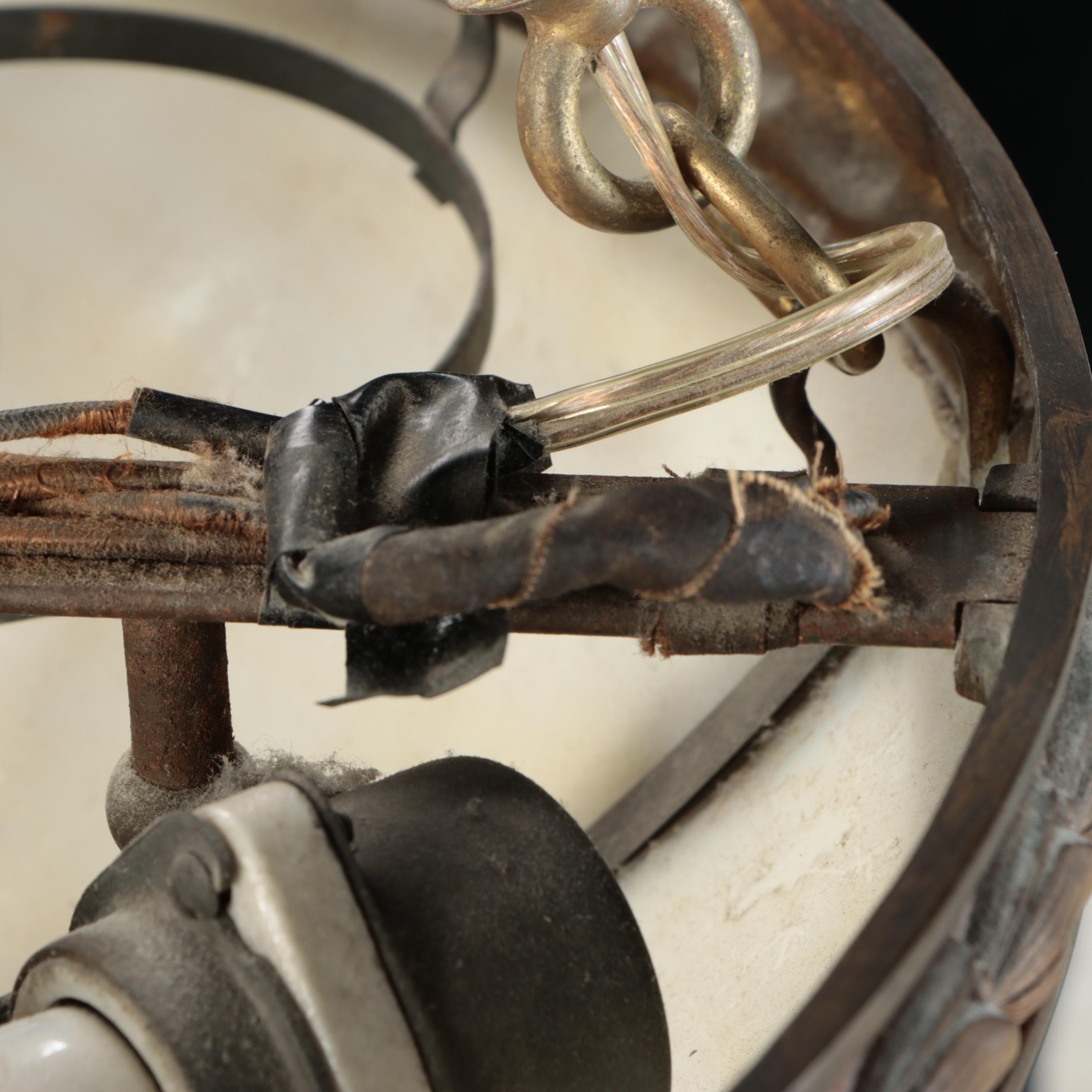 Empire Revival Style Bronzed Spelter and Slag Glass Plafonnier Pendant Light