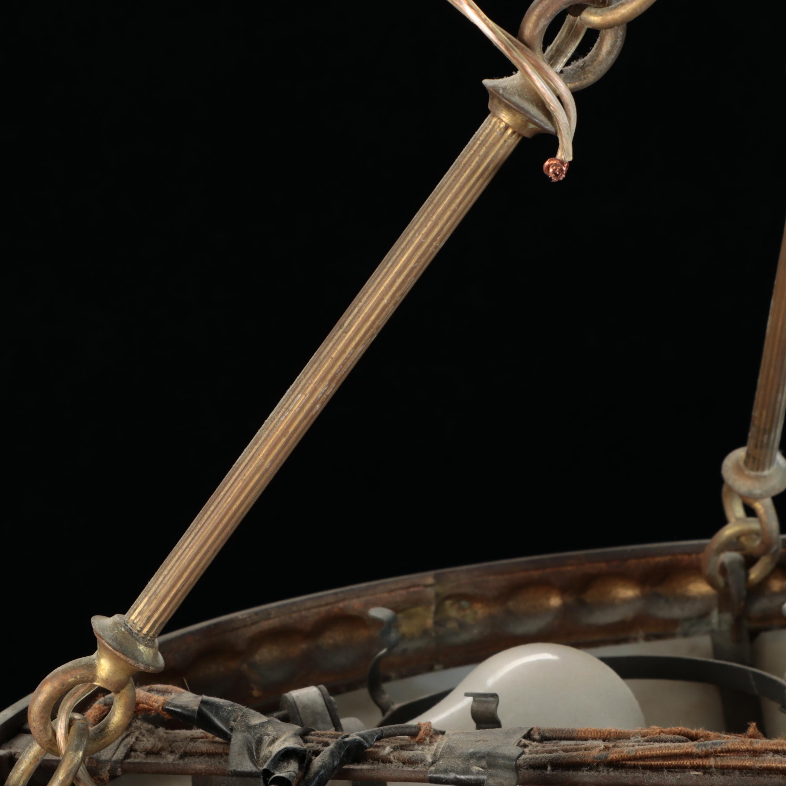 Empire Revival Style Bronzed Spelter and Slag Glass Plafonnier Pendant Light