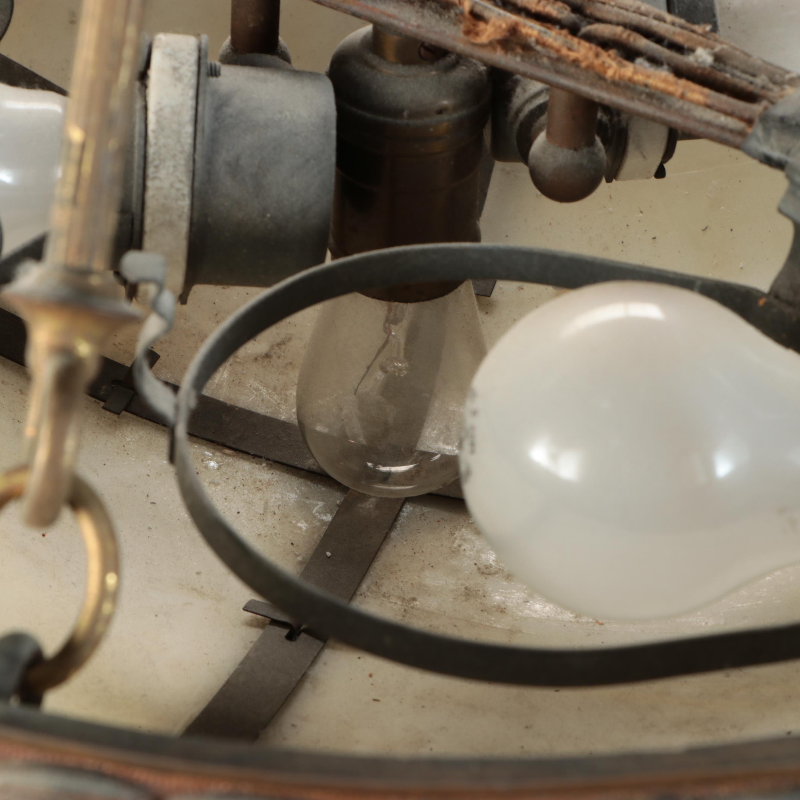 Empire Revival Style Bronzed Spelter and Slag Glass Plafonnier Pendant Light