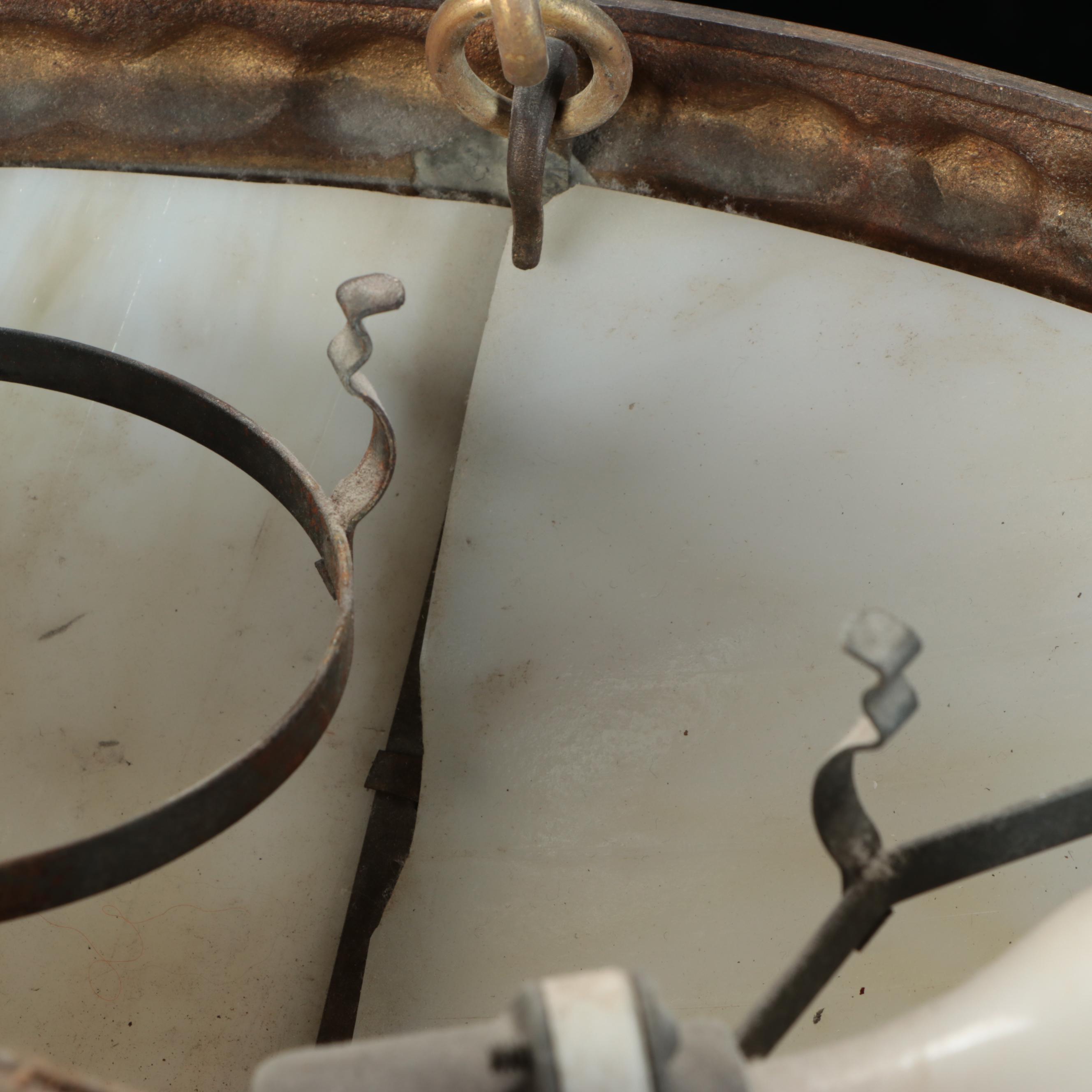 Empire Revival Style Bronzed Spelter and Slag Glass Plafonnier Pendant Light