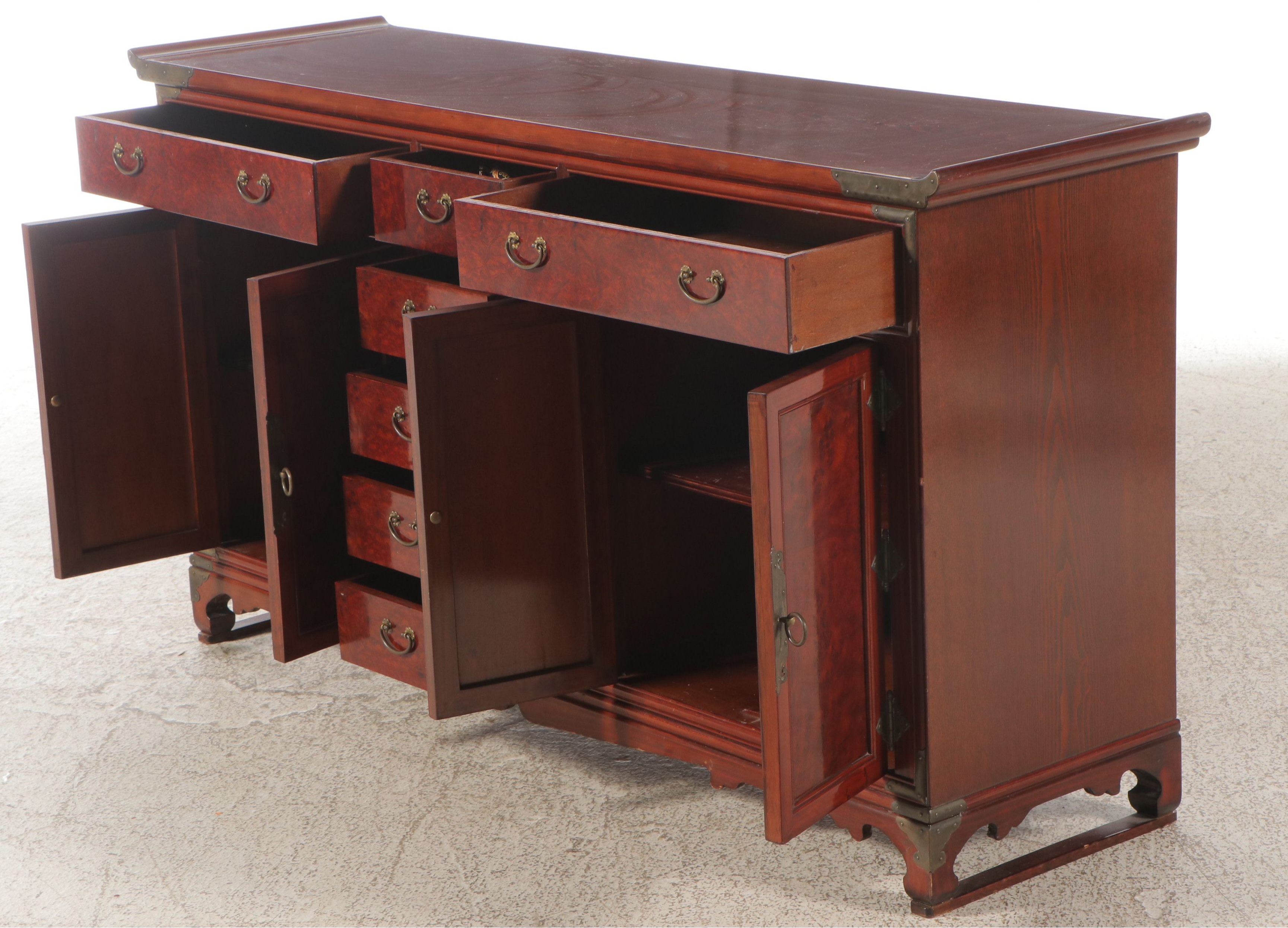 Chinese Burlwood and Elm Buffet, 20th Century