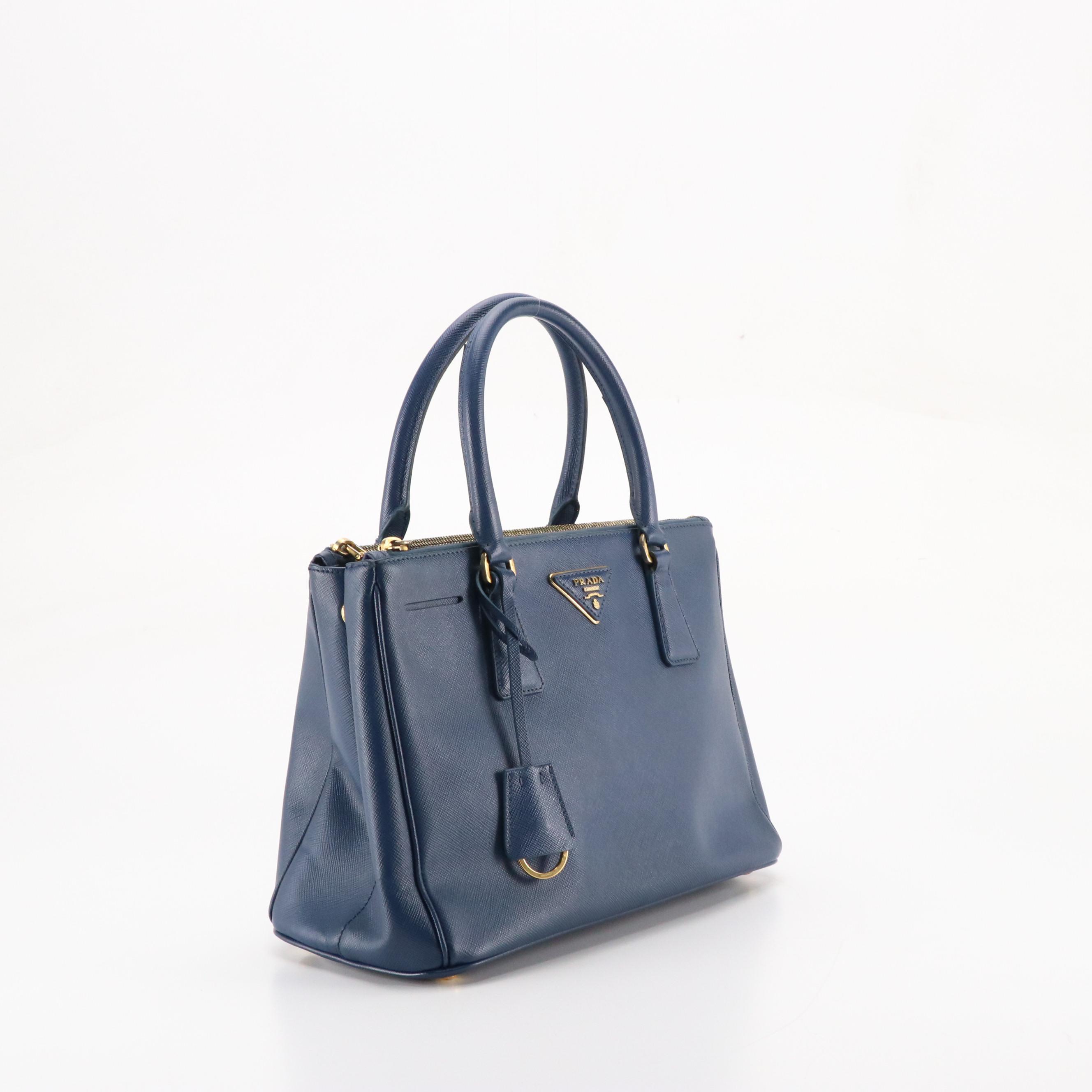 Prada Medium Double Zip Galleria Two-Way Bag in Dark Blue Saffiano Lux Leather
