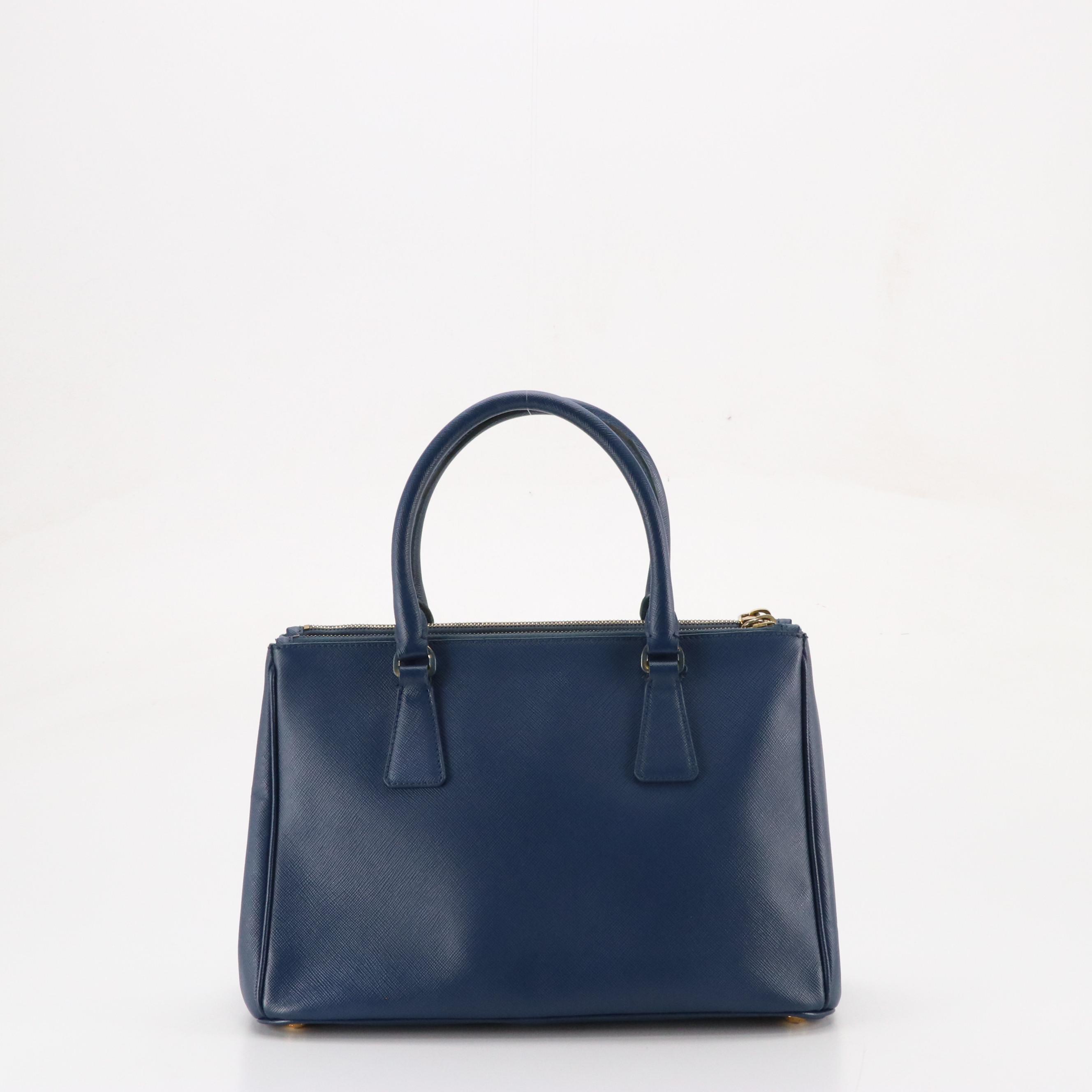 Prada Medium Double Zip Galleria Two-Way Bag in Dark Blue Saffiano Lux Leather